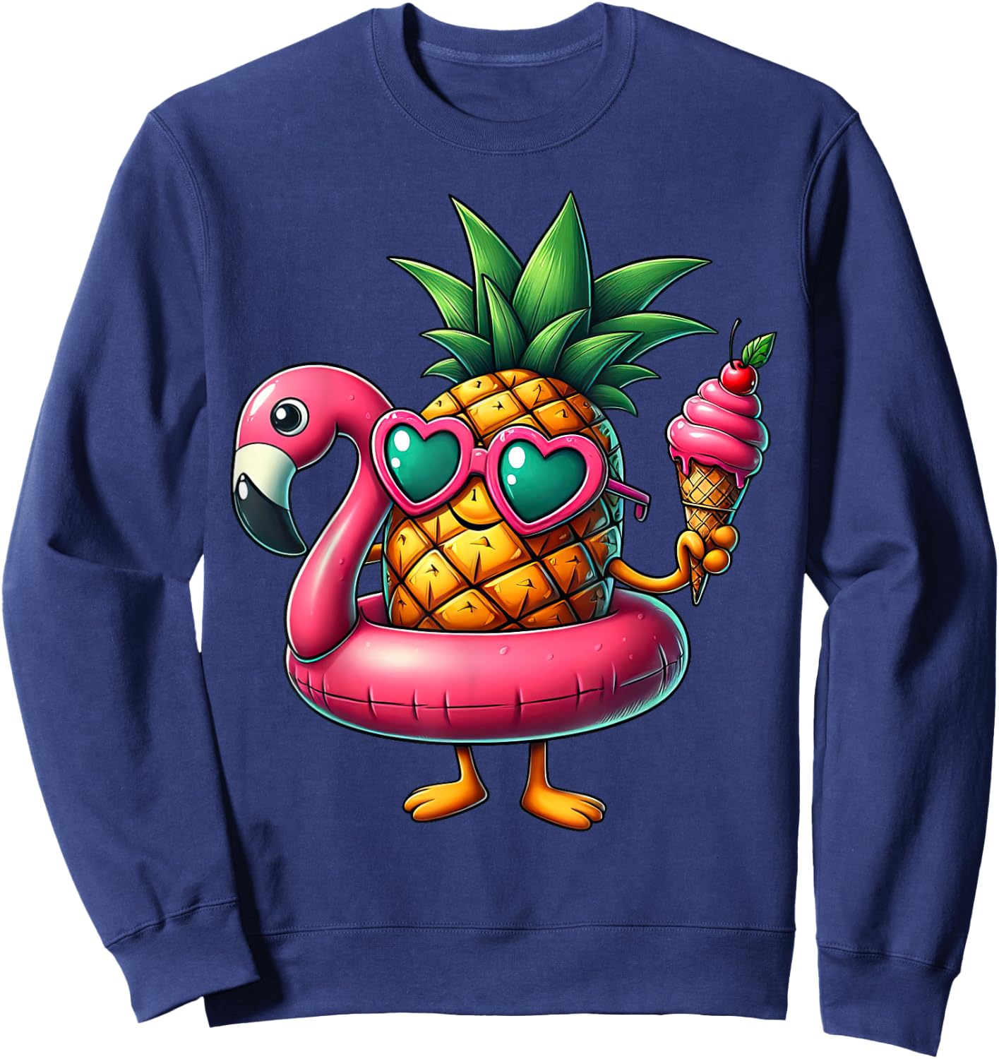Funny Pineapple Swimming Float Ice Cream Sunglasses Beach Women Girls Kids Sweatshirt - Sweatshirt | Navy