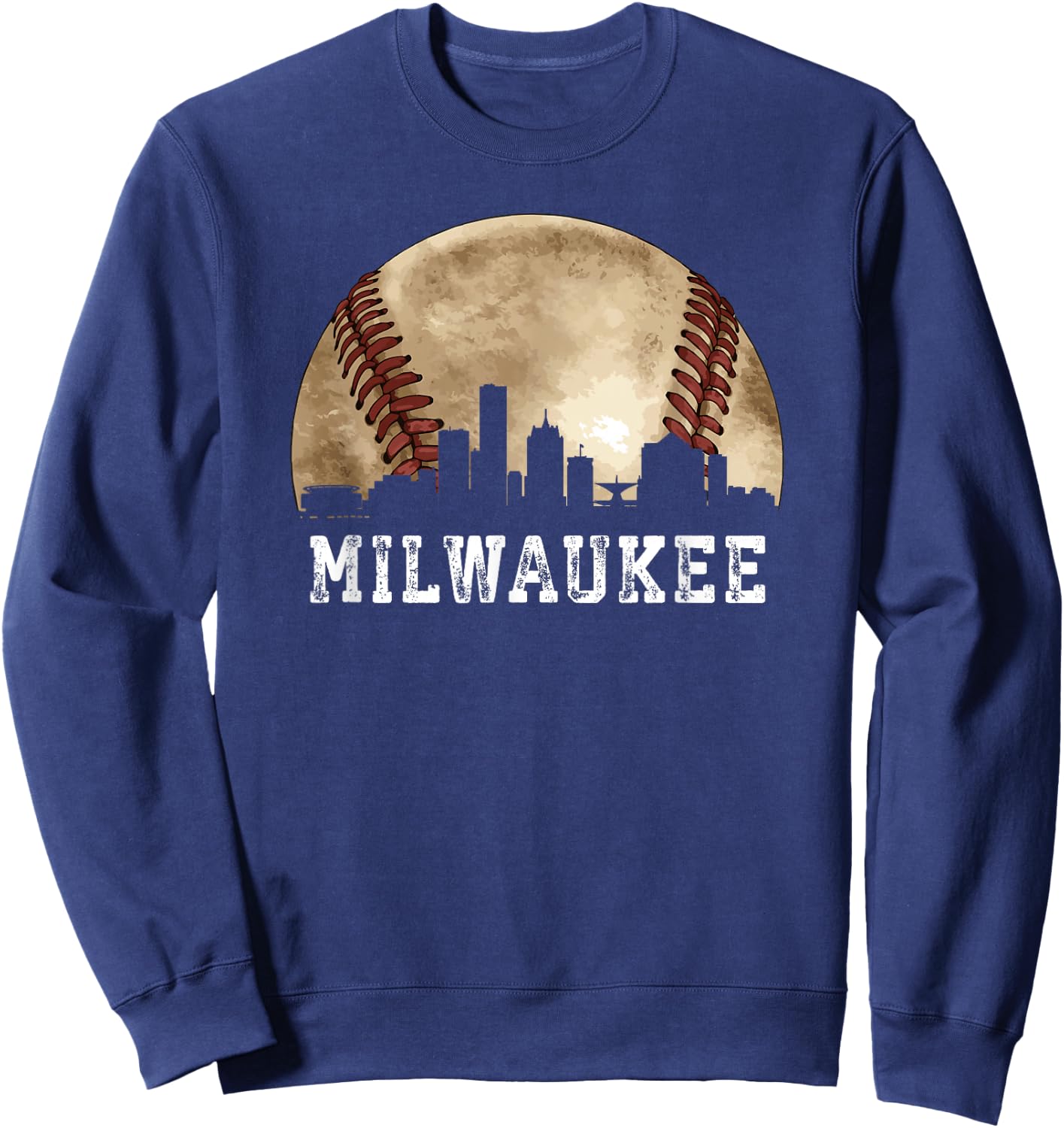 Milwaukee Skyline City Vintage Baseball Lover Sweatshirt - Sweatshirt | Navy
