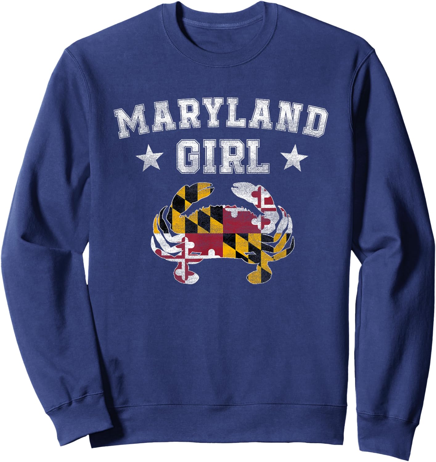 Maryland Girl Flag Blue Crab T Shirt - State Pride Retro Sweatshirt - Sweatshirt | Navy