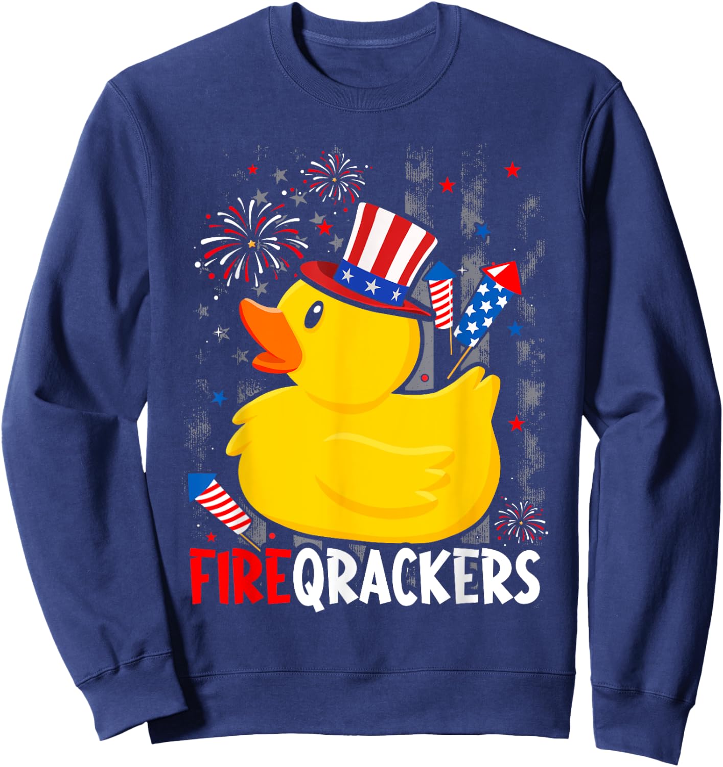 Firecracker Duck 4th of July Patriotic Day USA Flag Funny Sweatshirt - Sweatshirt | Navy