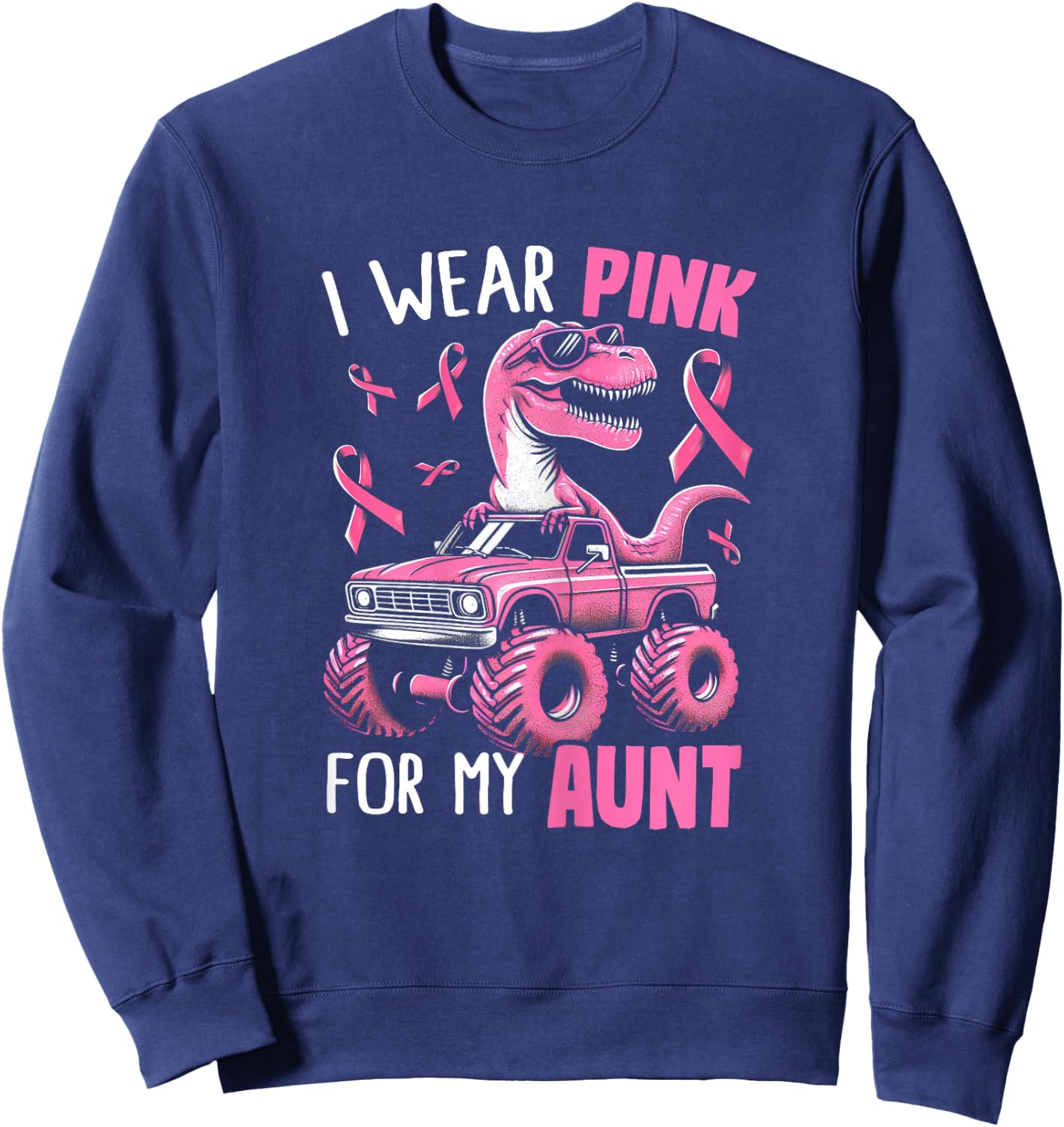 I Wear Pink For My Aunt Breast Cancer Awareness Dinosaur Kid Sweatshirt - Sweatshirt | Navy