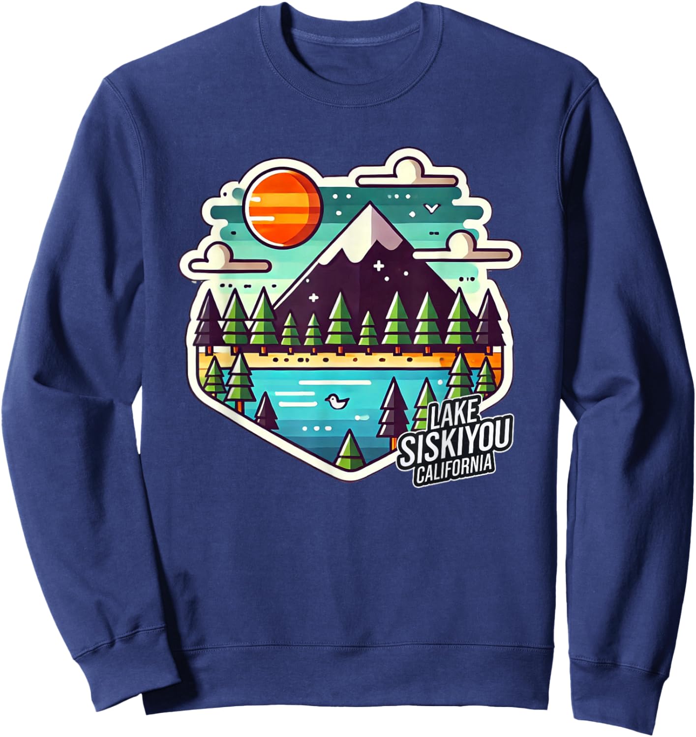 Lake Siskiyou Northern California Mt. Shasta Digital Pixel Sweatshirt - Sweatshirt | Navy