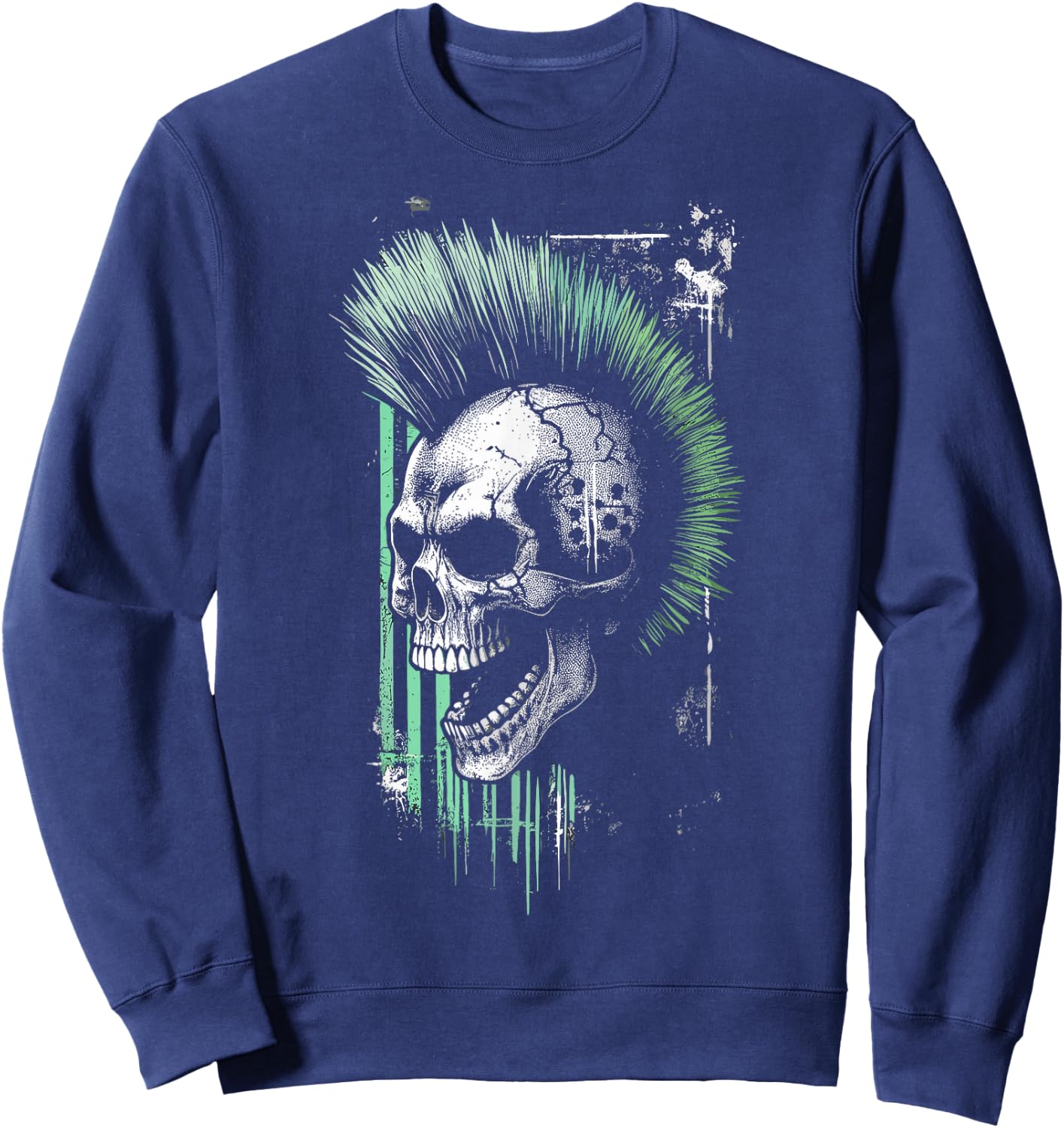 Vintage Graffiti Skull with Green Mohawk Sweatshirt - Sweatshirt | Navy