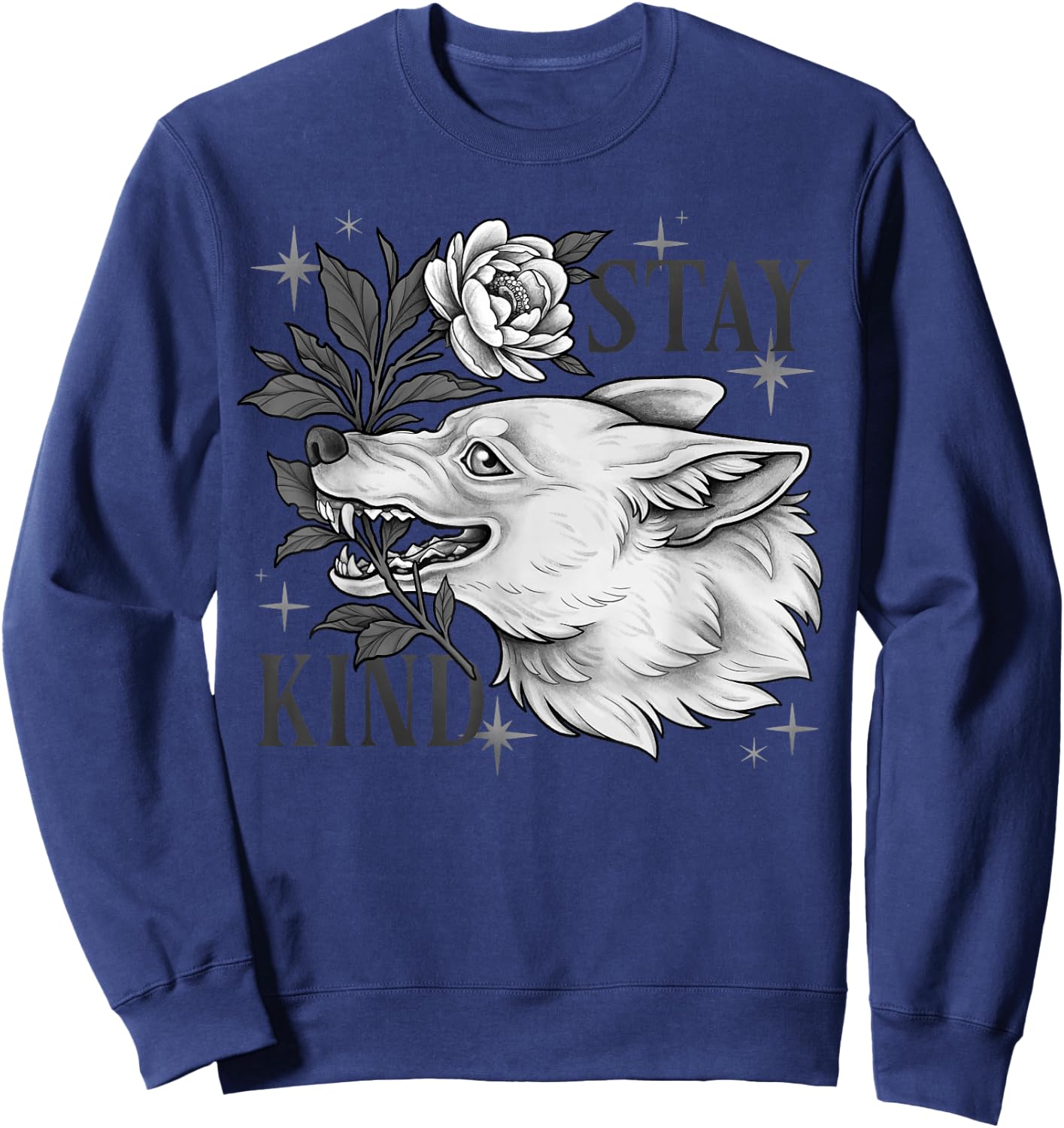 Stay Kind Wolf Furry Therian Goblincore Alternative Gothic Sweatshirt - Sweatshirt | Navy