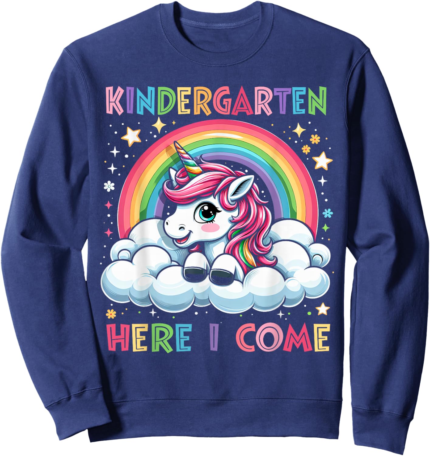 First Day Of Kindergarten Shirt Girls Unicorn Back To School Sweatshirt - Sweatshirt | Navy