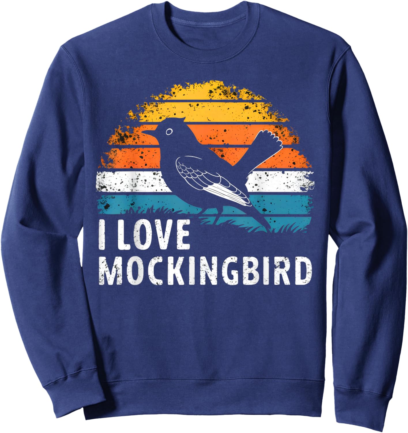 Mockingbird Bird Nature Lover Birding Vintage Sunset Sweatshirt - Sweatshirt | Navy