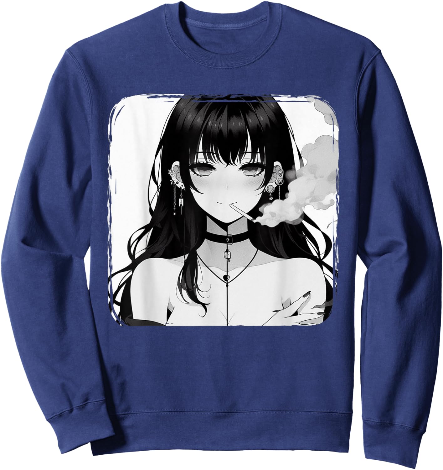 Anime Horror Girl Aesthetic Grunge Waifu Japanese Otaku Sweatshirt - Sweatshirt | Navy