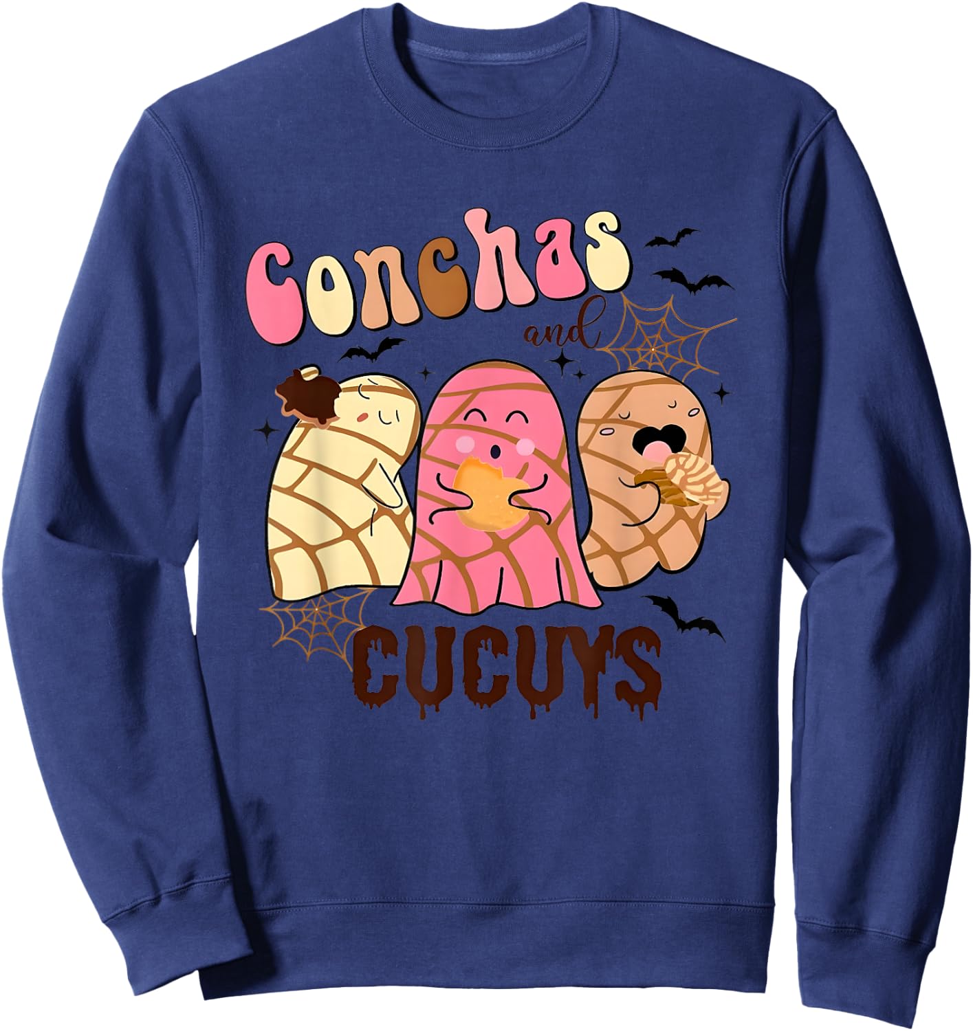 Conchas and Cucuys Mexican Ghost Spooky Conchas Halloween Sweatshirt - Sweatshirt | Navy