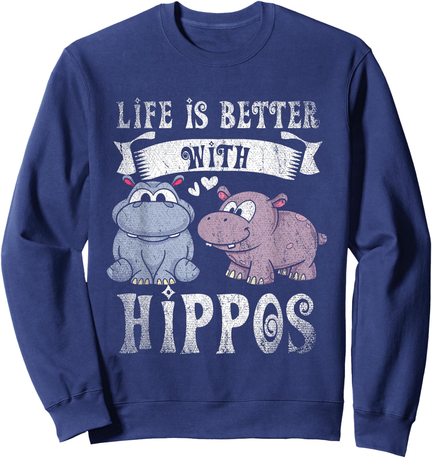 Hippopotamus Animal Lover Gift Hippo -Adults Black Short Sleeve Small Sweatshirt - Sweatshirt | Navy