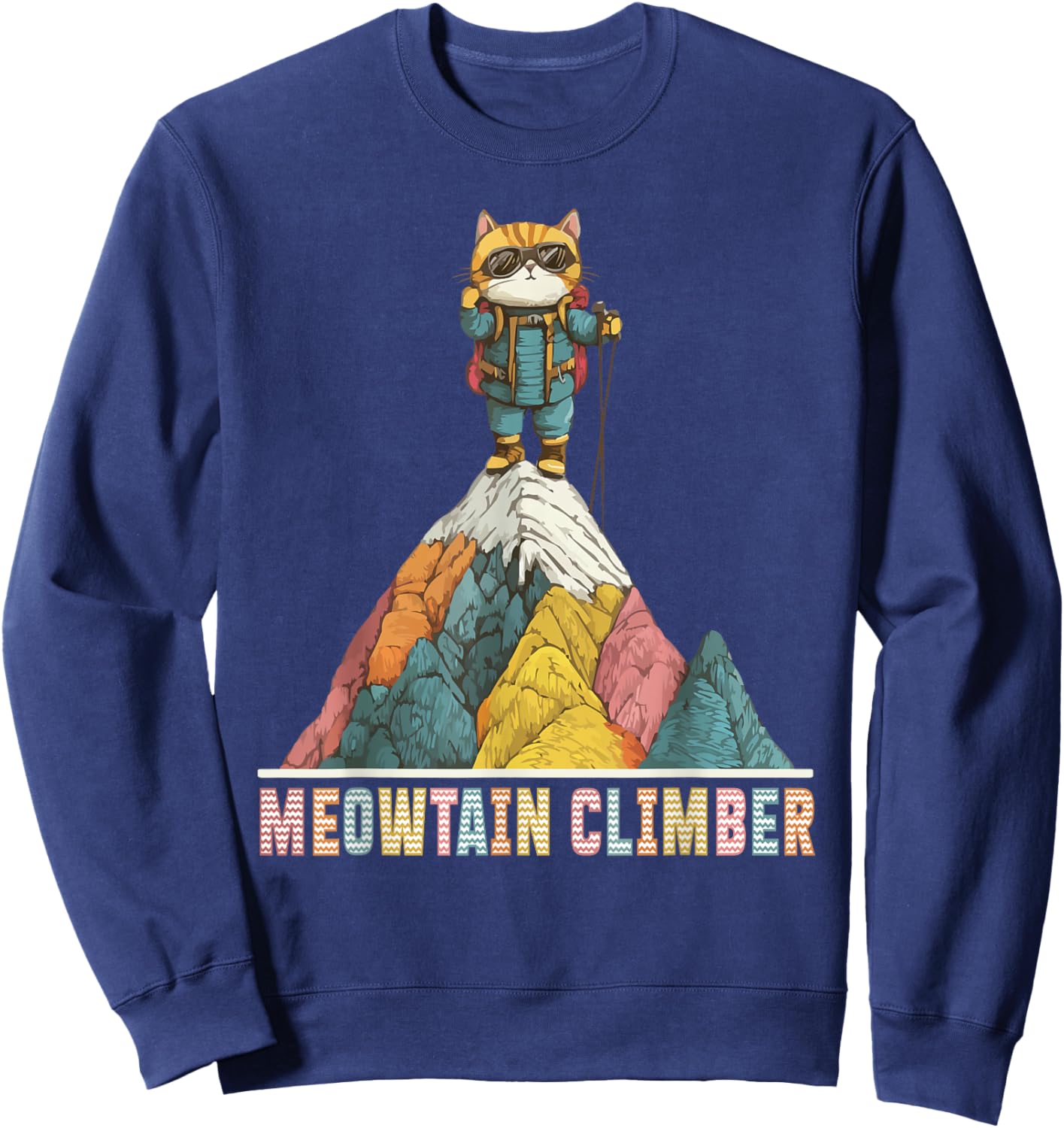 Meowtain Climber Cat on Mountain Top Sweatshirt - Sweatshirt | Navy