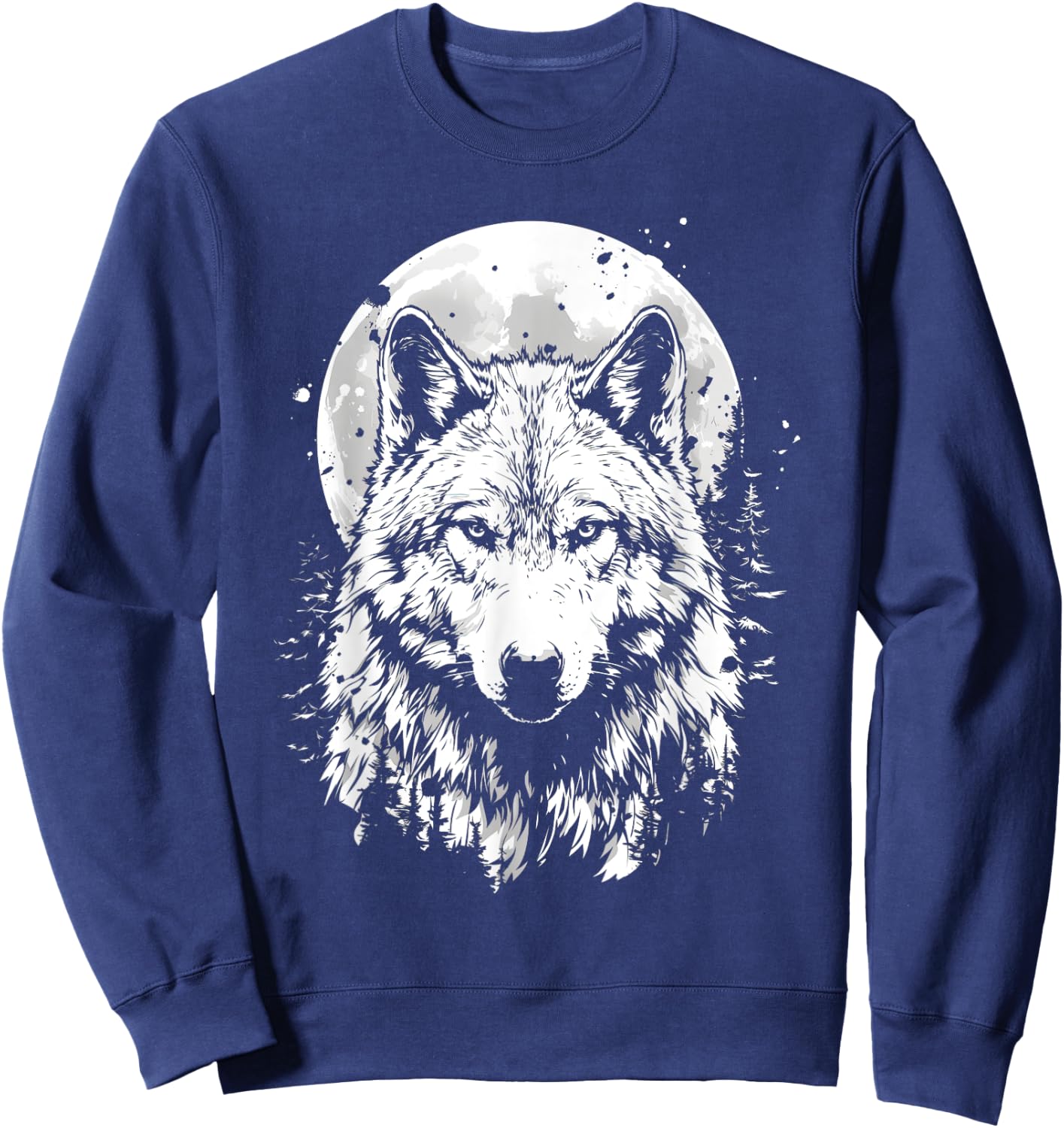 Wolf retro design Moon Grey Howling distressed Sweatshirt - Sweatshirt | Navy
