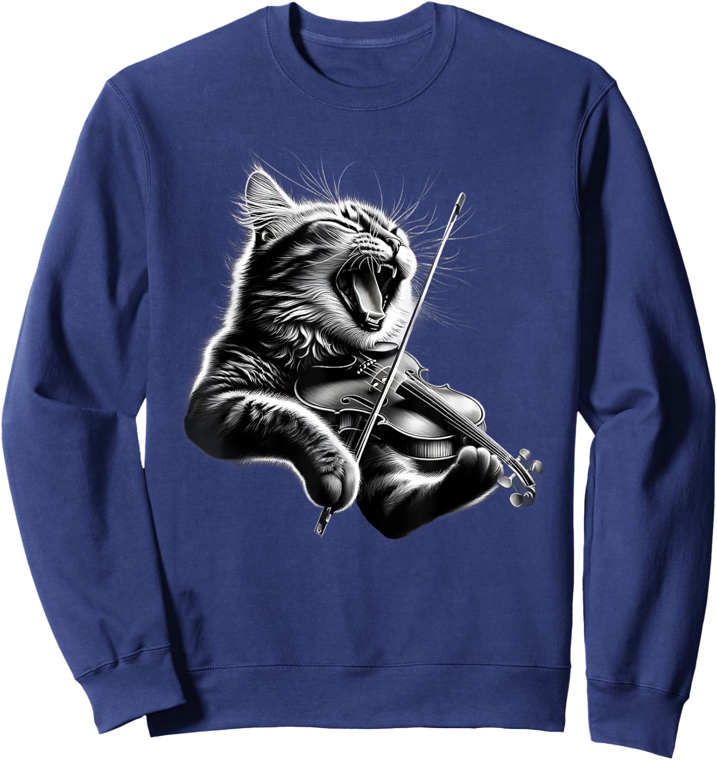 Funny Orchestra Musician Violinist Rock Cat Playing Violin Sweatshirt - Sweatshirt | Navy