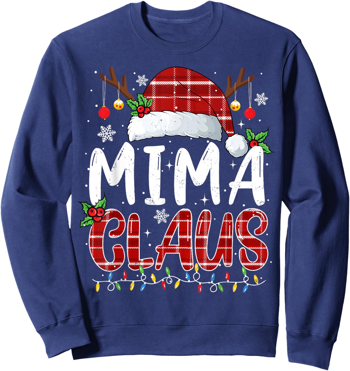 Mima Claus Christmas Lights Pajama Family Matching Sweatshirt - Sweatshirt | Navy