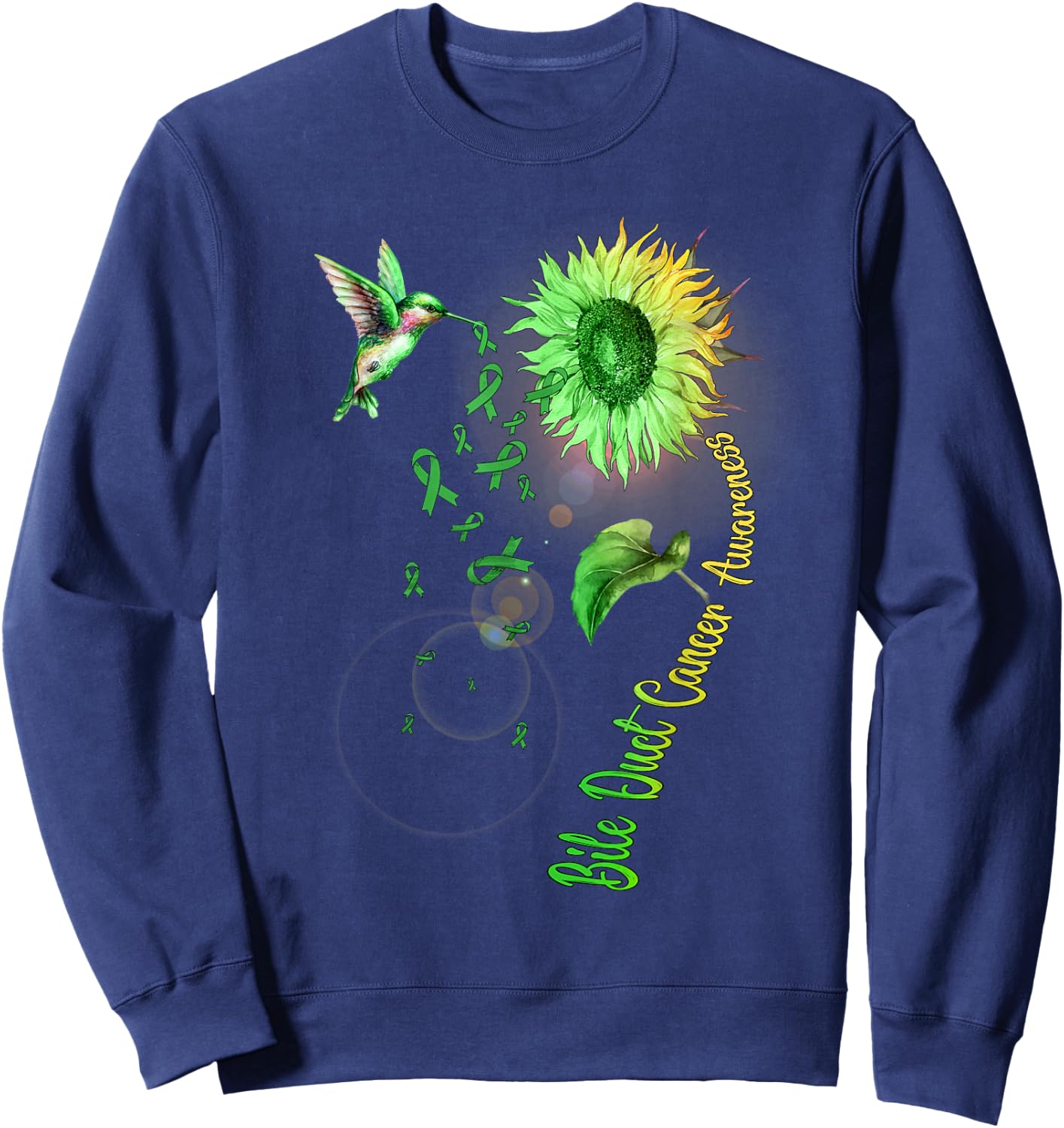 Bile Duct Cancer Sunflower Hummingbird Sweatshirt - Sweatshirt | Navy