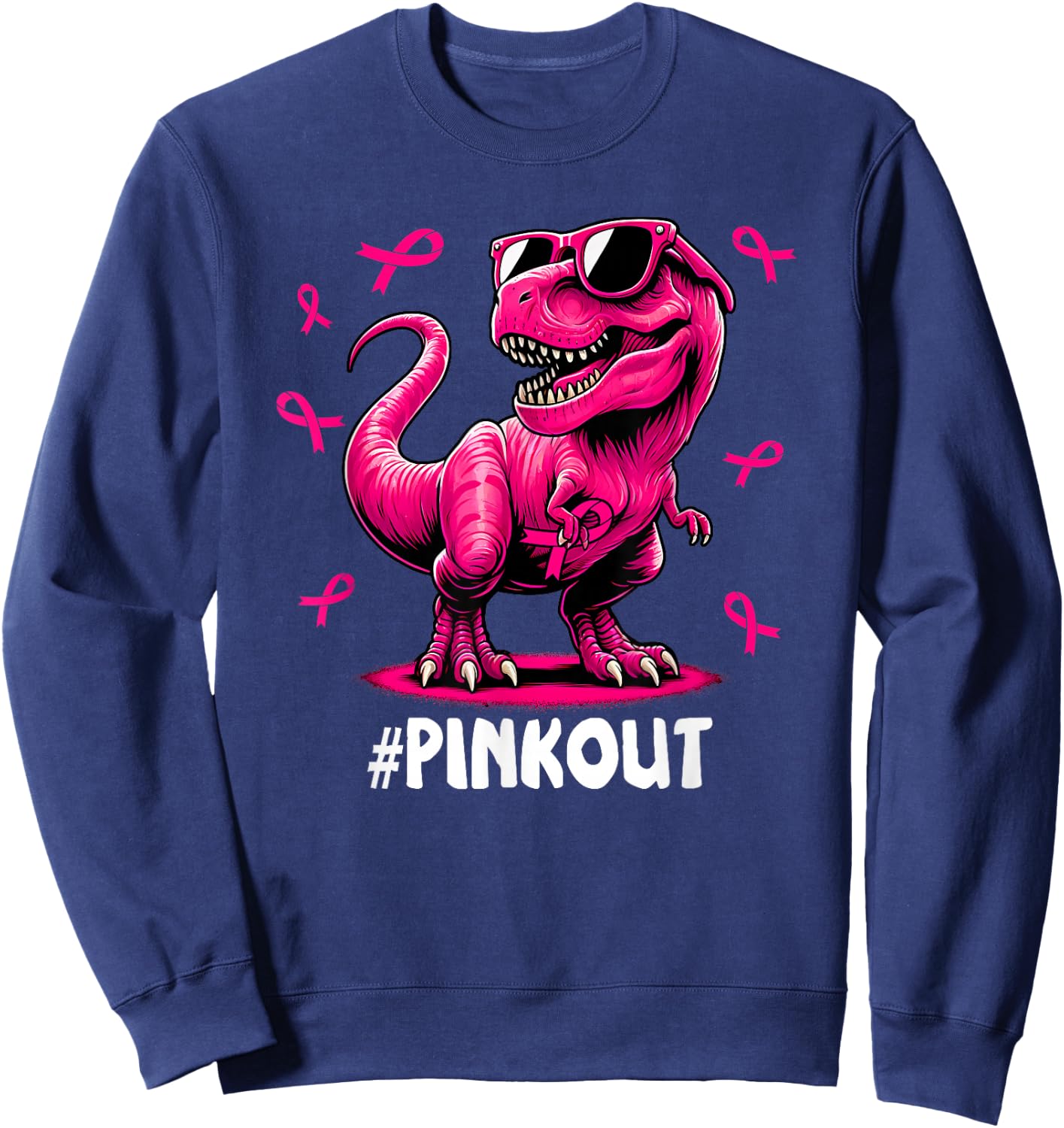 Pink Out Breast Cancer Dinosaur Ribbon Boy Girl Kid Sweatshirt - Sweatshirt | Navy