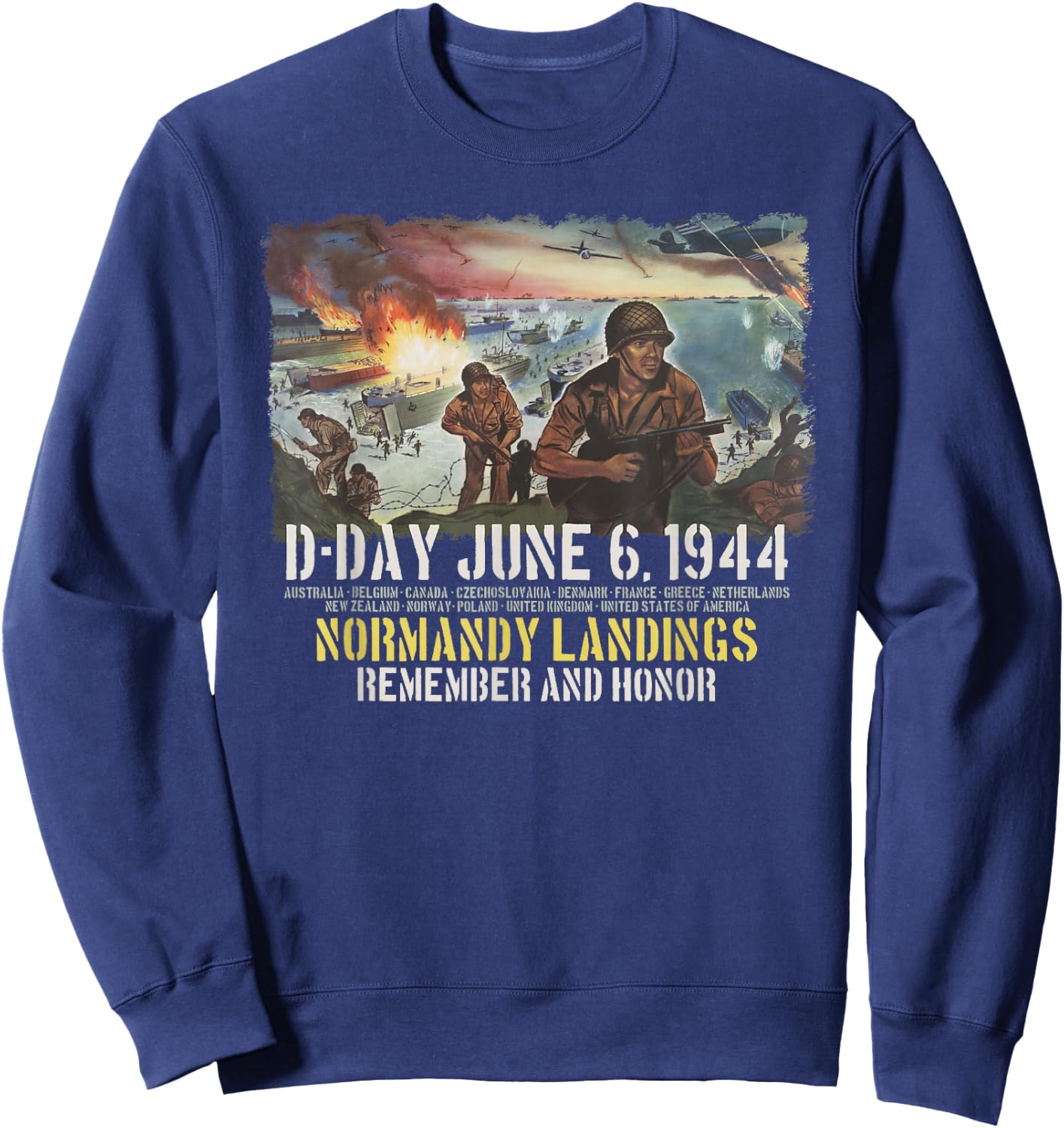 D-Day June 6, 1944 Normandy Landings Remember and Honor Sweatshirt - Sweatshirt | Navy