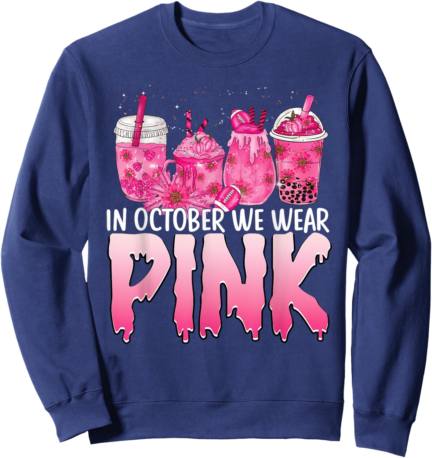 Breast Cancer Awareness Coffee Latte Fall Autumn Season 2022 Sweatshirt - Sweatshirt | Navy