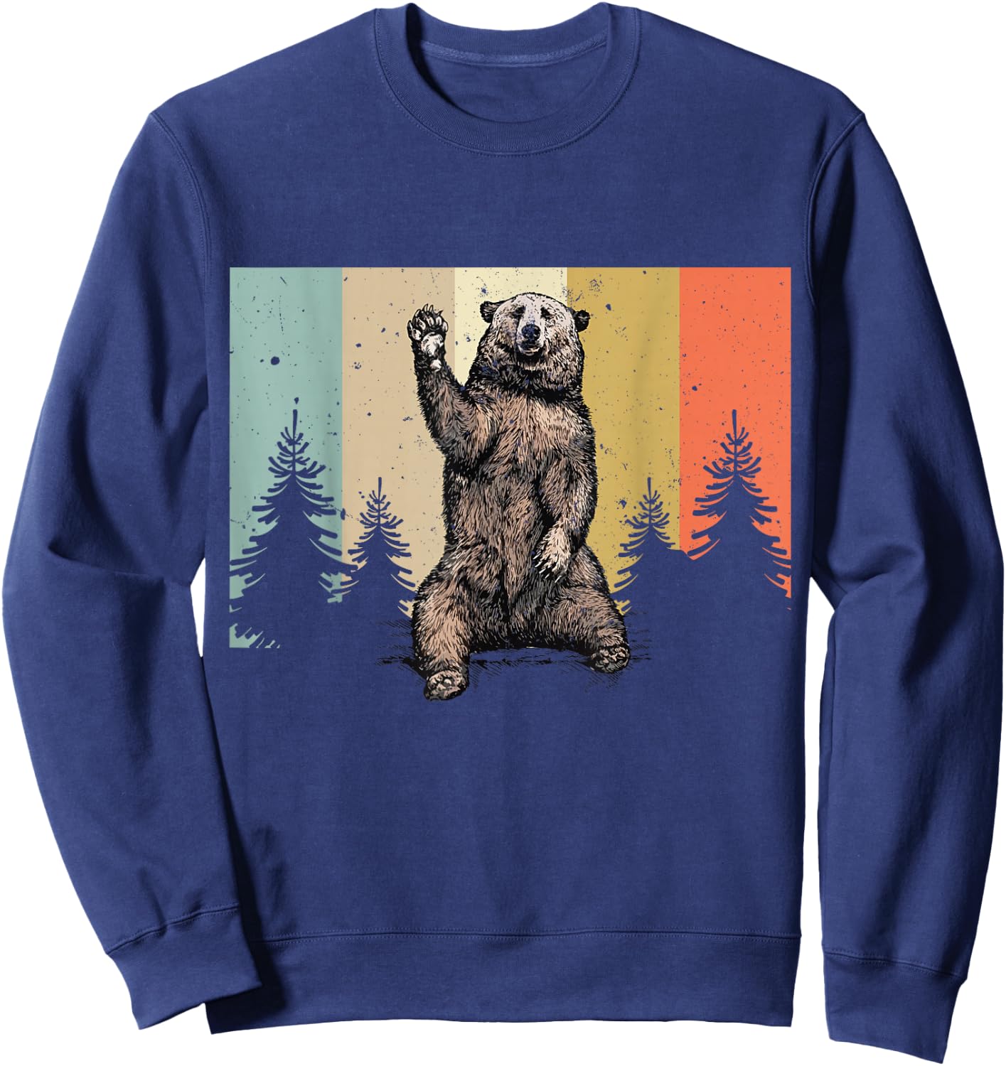 Funny Bear Waving Hiking Camping Bear Hiking Sweatshirt - Sweatshirt | Navy