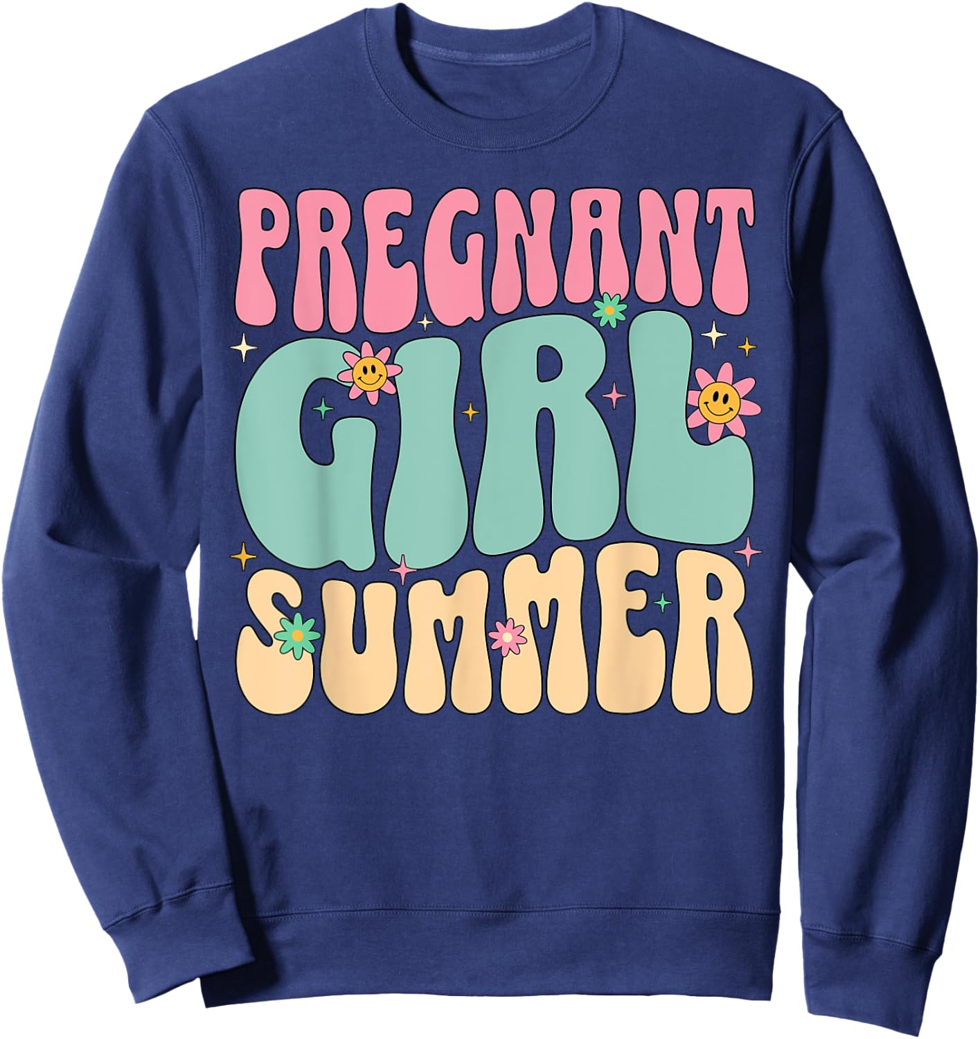 Groovy Pregnancy Reveal Pregnant Girl Summer Baby Shower Sweatshirt - Sweatshirt | Navy