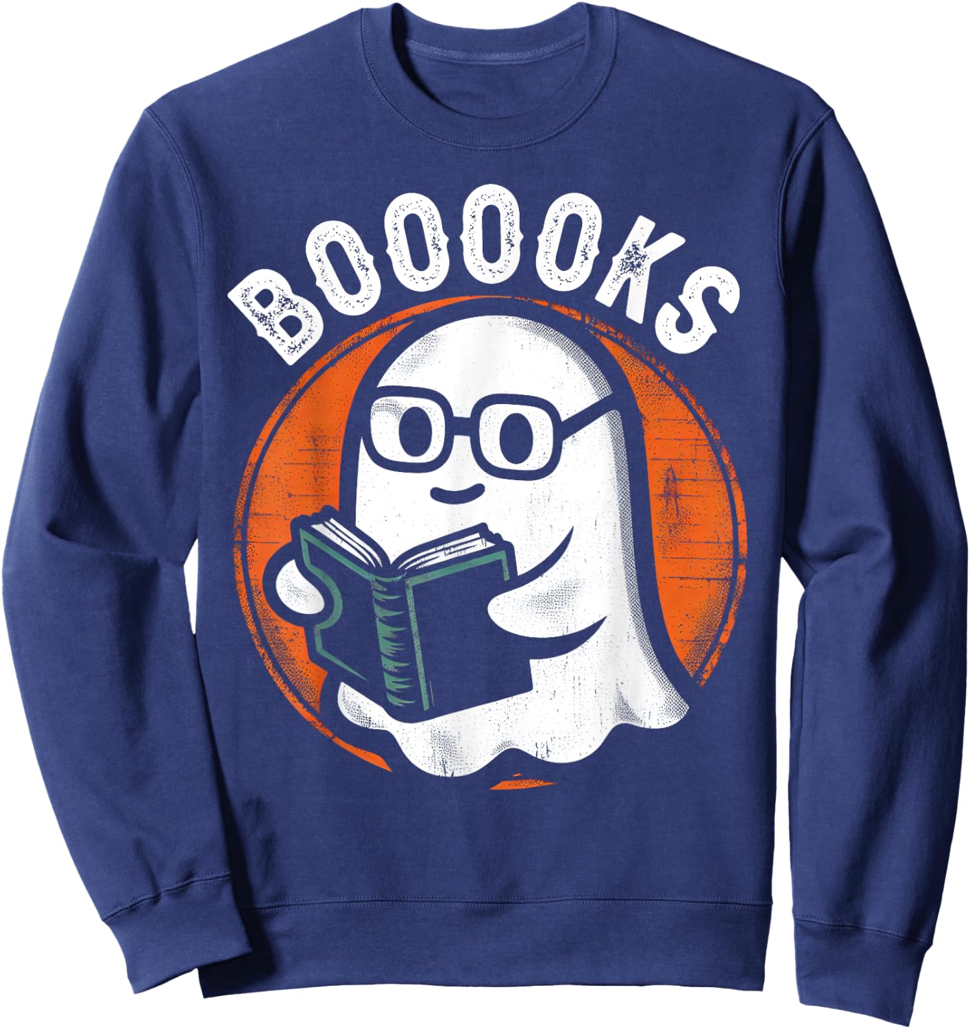Cute Ghost Book Reading Books Lover Retro Halloween Teacher Sweatshirt - Sweatshirt | Navy