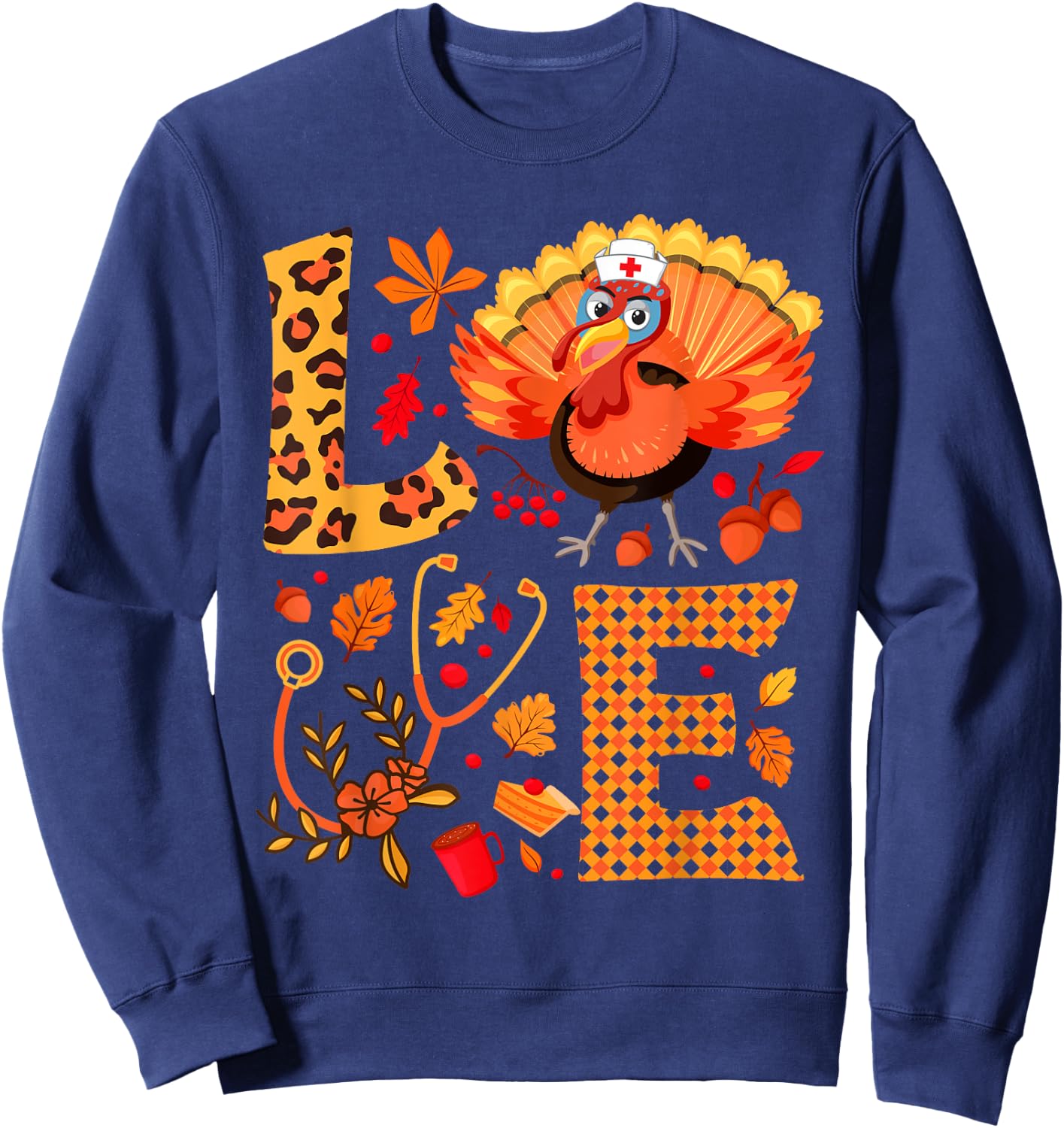 Nurse Thanksgiving Shirt Health Worker Nursing Turkey Nurse Sweatshirt - Sweatshirt | Navy