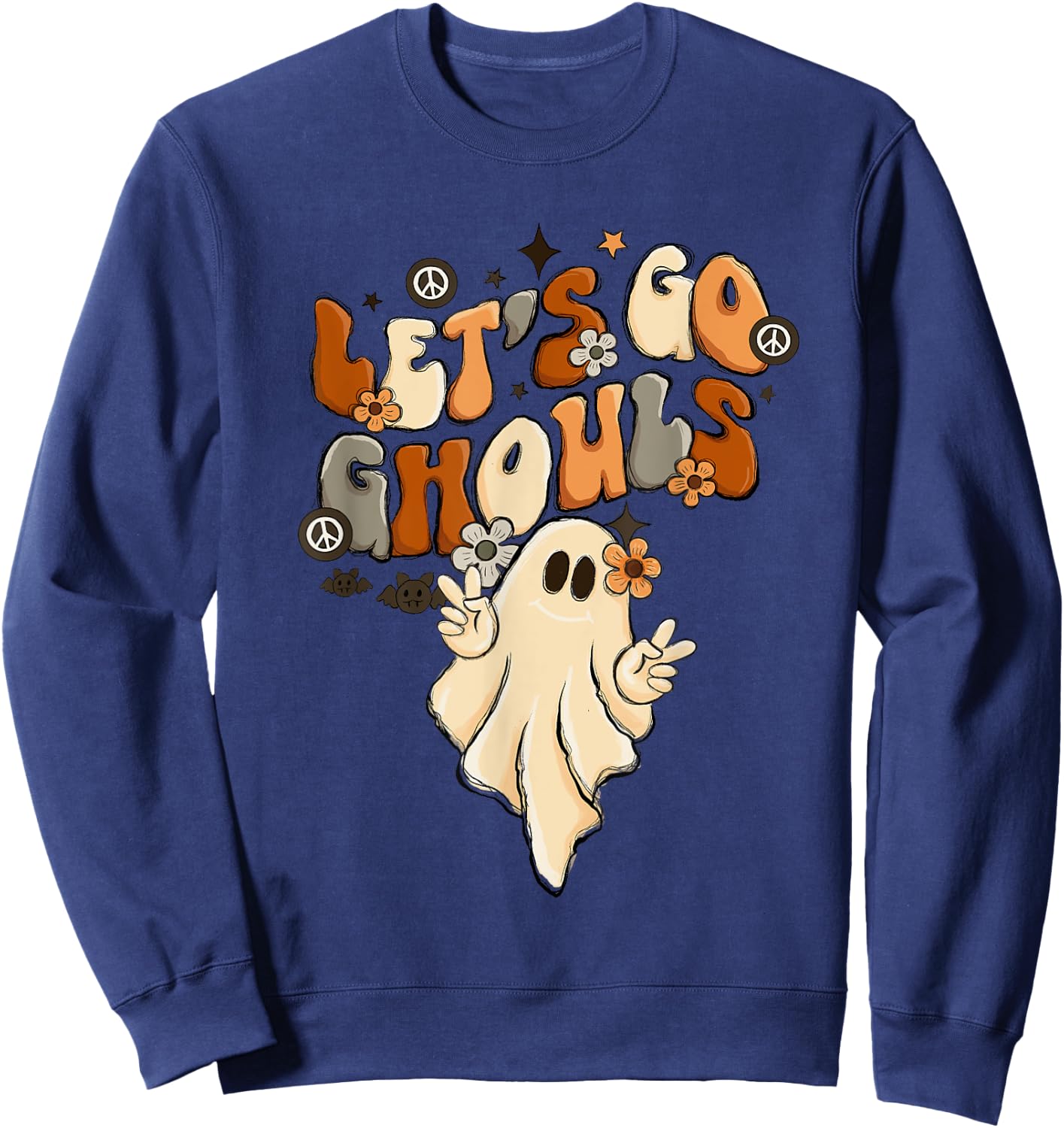 Retro Groovy Let's Go Ghouls Halloween Ghost Outfit Costumes Sweatshirt - Sweatshirt | Navy