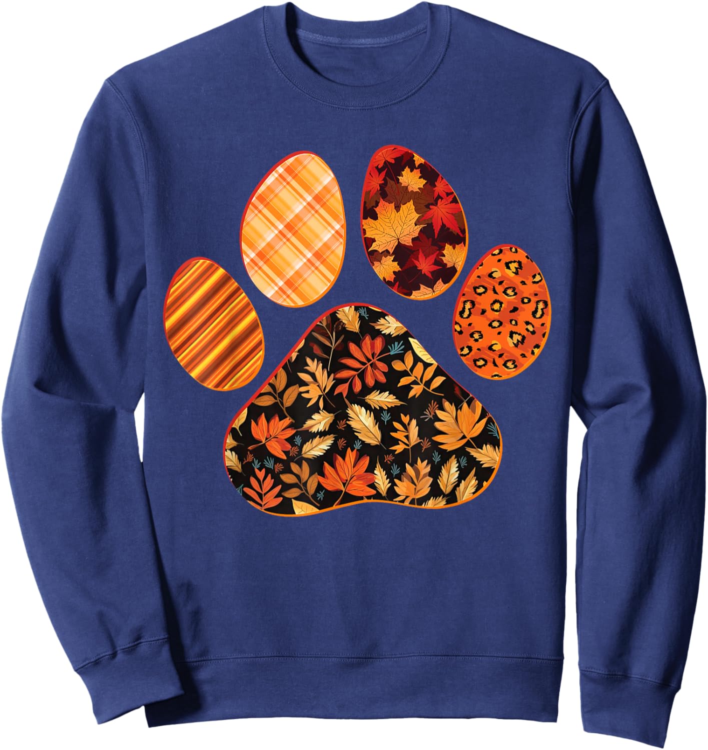 Dog Paw Print Maple Leaf Autumn Fall Leaves Season Dog Lover Sweatshirt - Sweatshirt | Navy