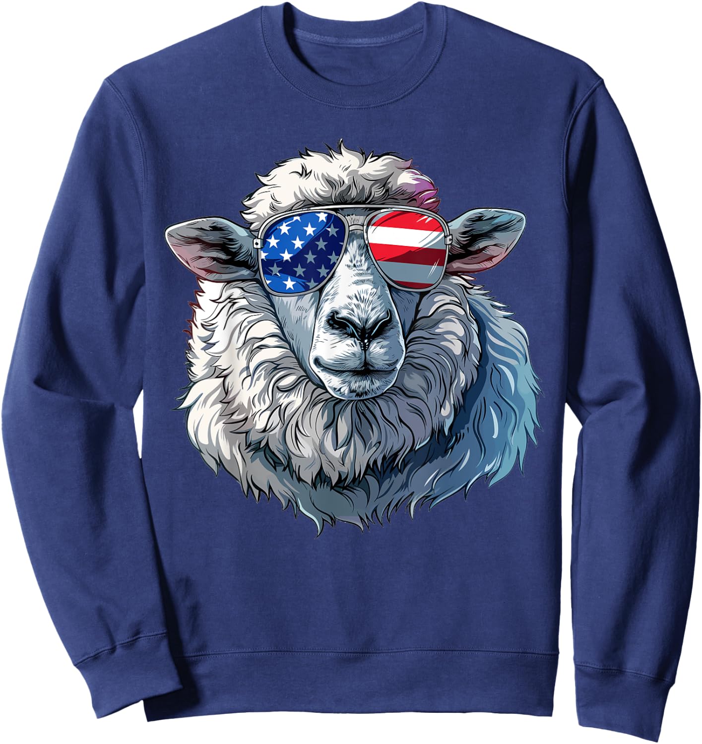 Sheep American Flag Funny Sheep Lovers Mom Dad 4th of July Women Girls Kids Men Sweatshirt - Sweatshirt | Navy