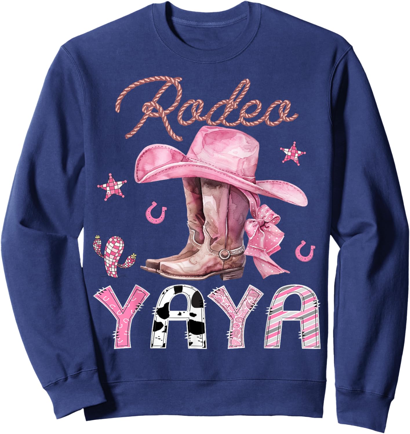 Rodeo Yaya Pink Boots Coquette CowGirl Birthday Party Sweatshirt - Sweatshirt | Navy