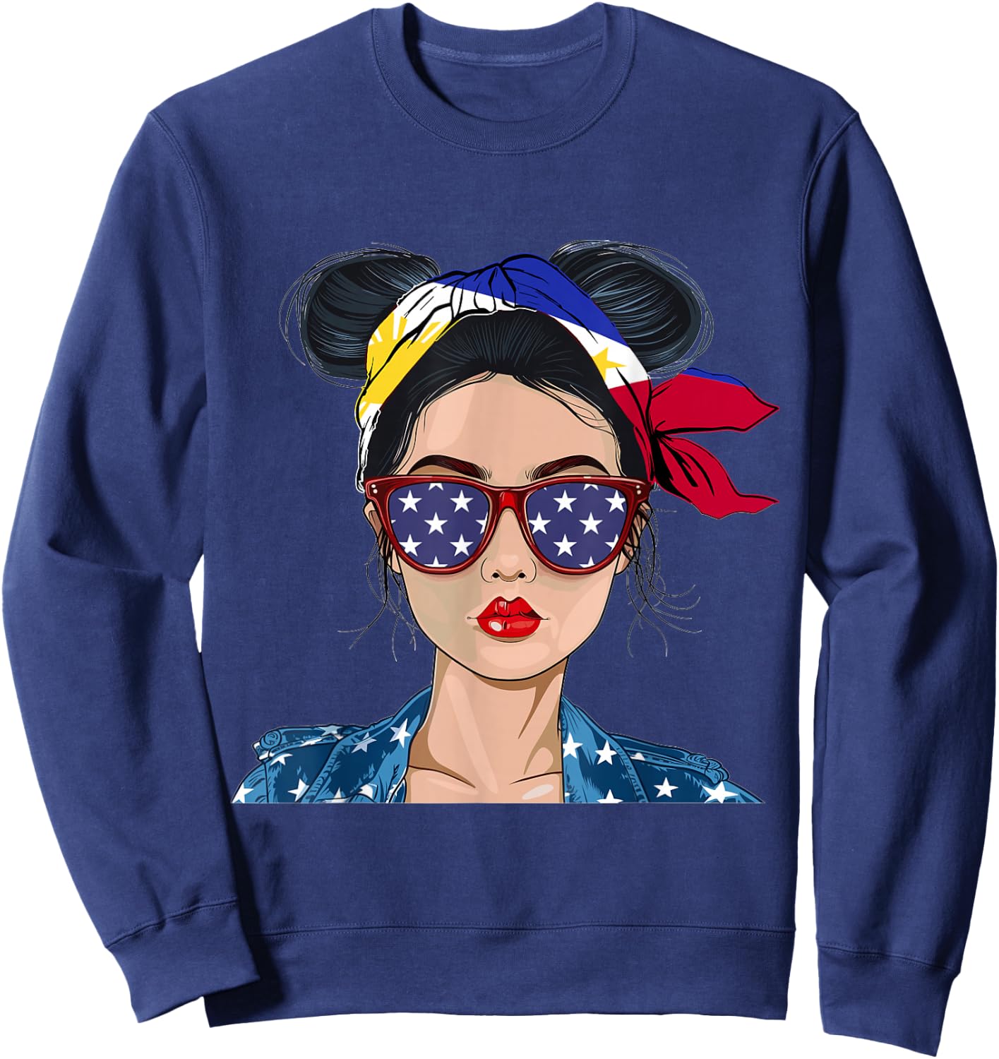 Filipina Flag Souvenirs Woman American Dress Hat Philippines Sweatshirt - Sweatshirt | Navy