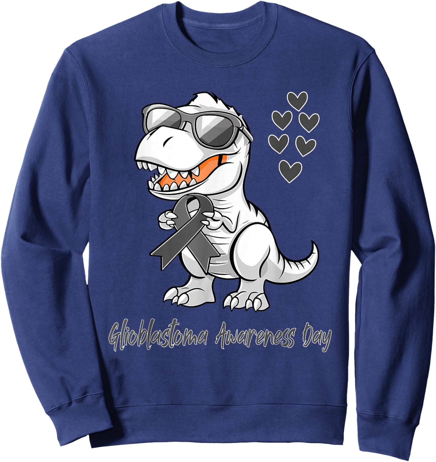 T-rex Dinosaur Glioblastoma Awareness Day Dino kids Toddlers Sweatshirt - Sweatshirt | Navy