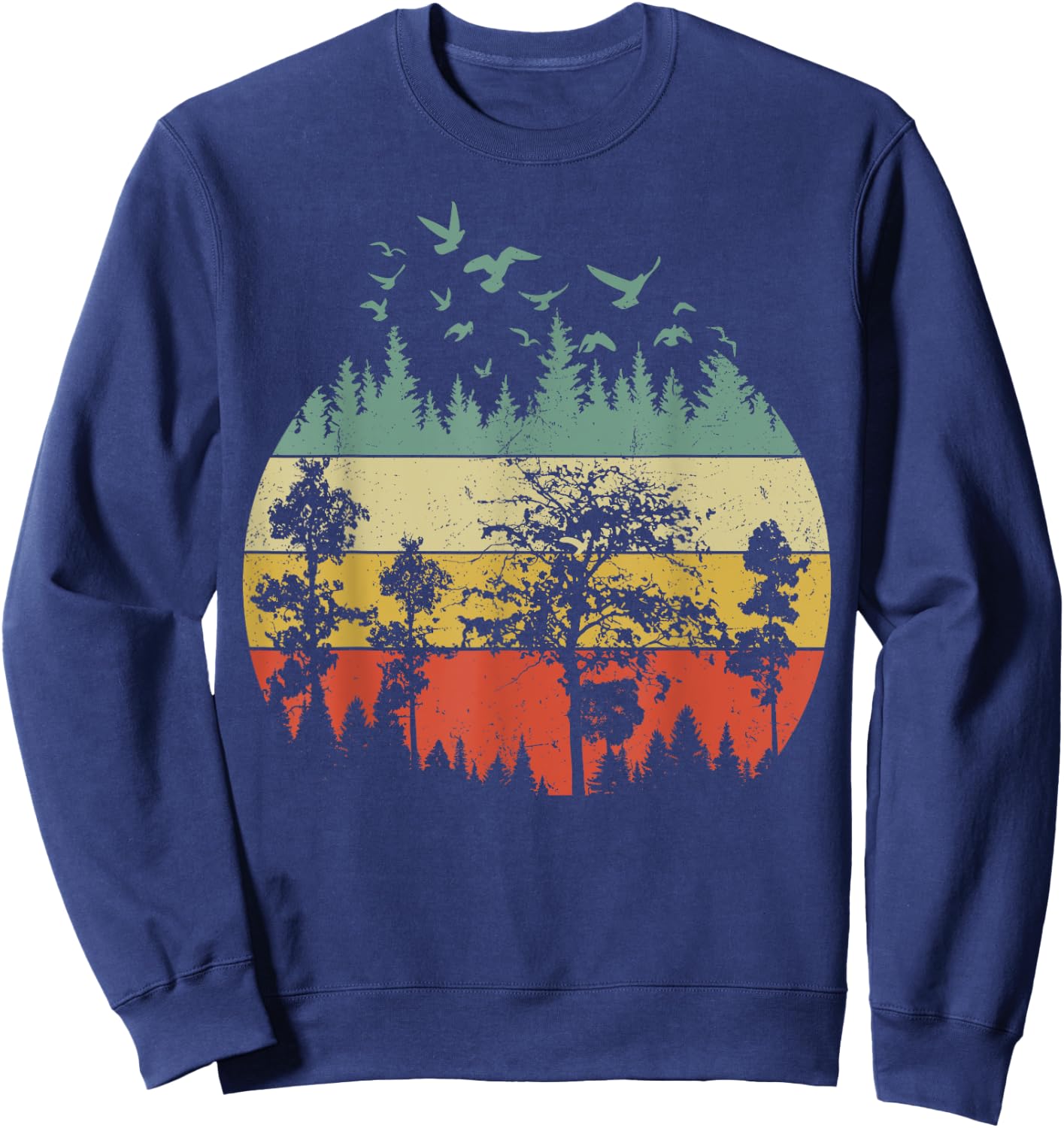 Retro Forest Wildlife Trees Outdoors Nature Sweatshirt - Sweatshirt | Navy