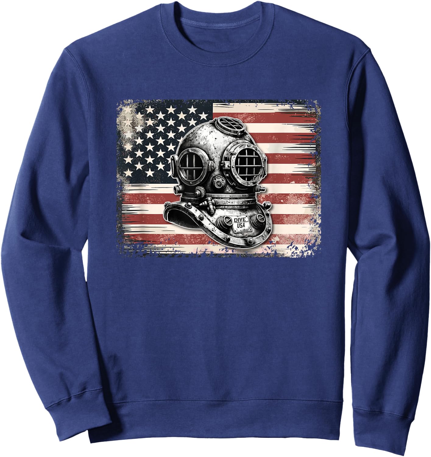 Vintage Scuba Dive Helmet American Flag - Funny Scuba Diving Sweatshirt - Sweatshirt | Navy