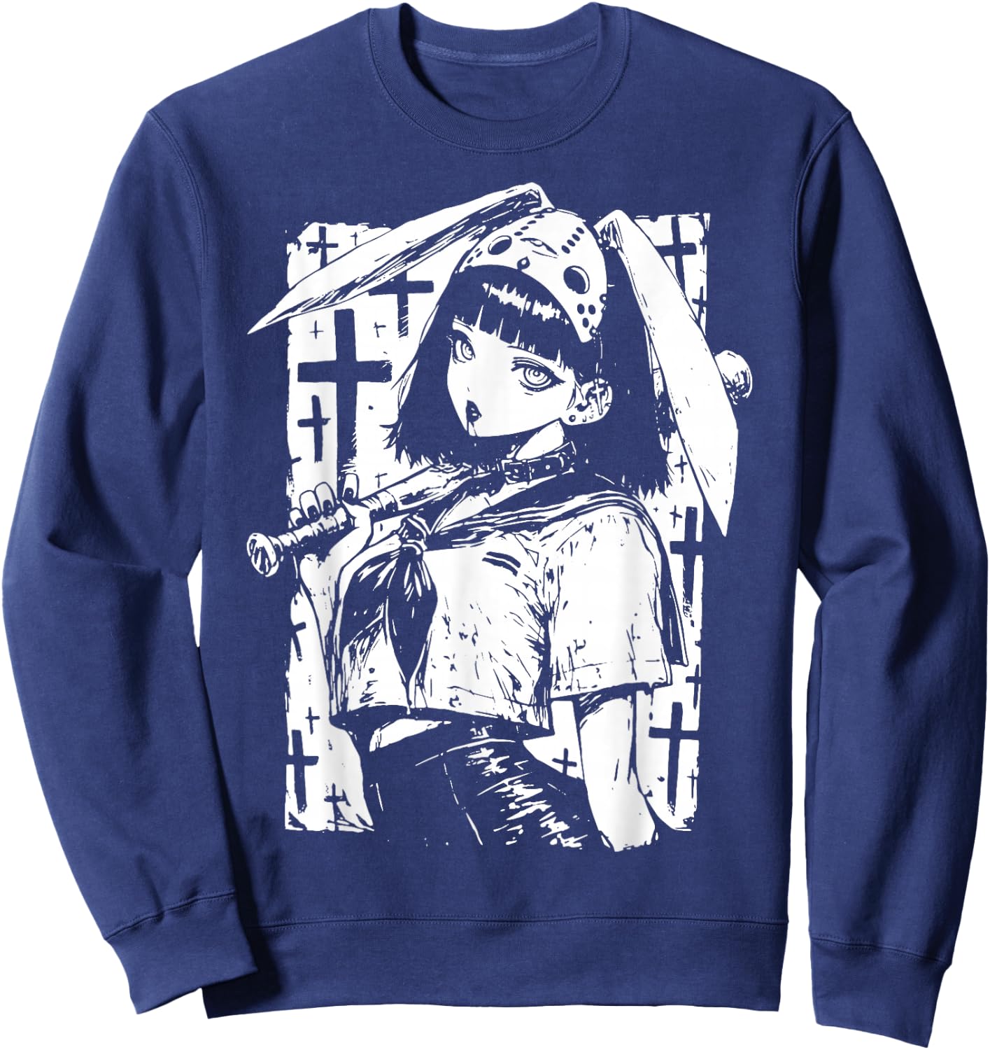 Creepy Horror Bunny Girl Anime Manga Alt Kawaii Harajuku Sweatshirt - Sweatshirt | Navy