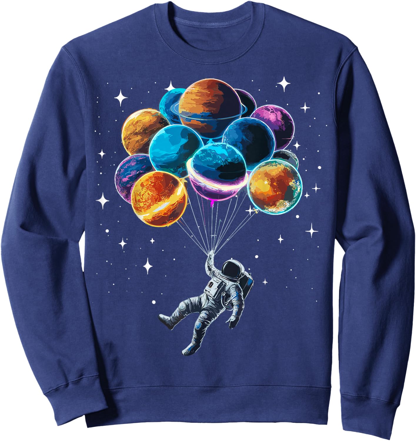Space Astronaut Holding Planet Balloons Space Sweatshirt - Sweatshirt | Navy
