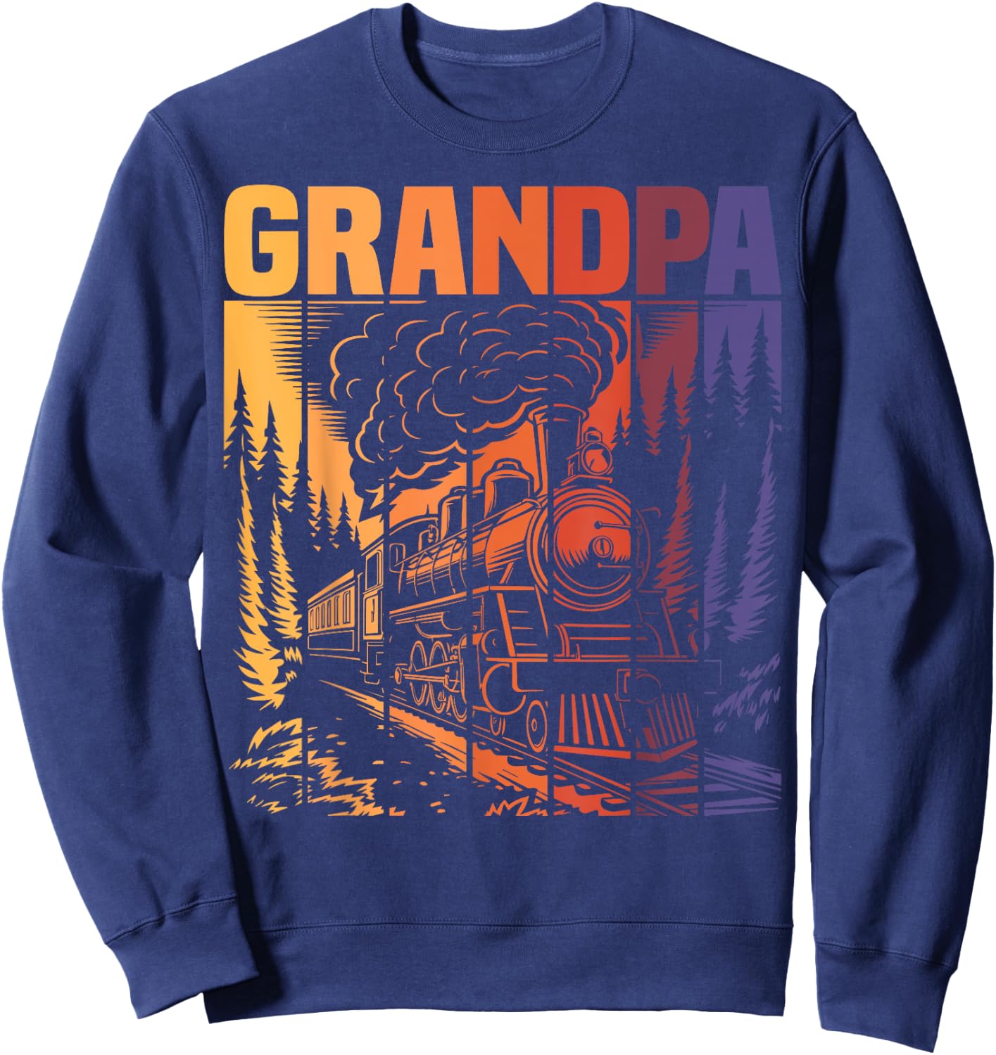 Grandpa Matching Family Railroad Retro Train Birthday Party Sweatshirt - Sweatshirt | Navy