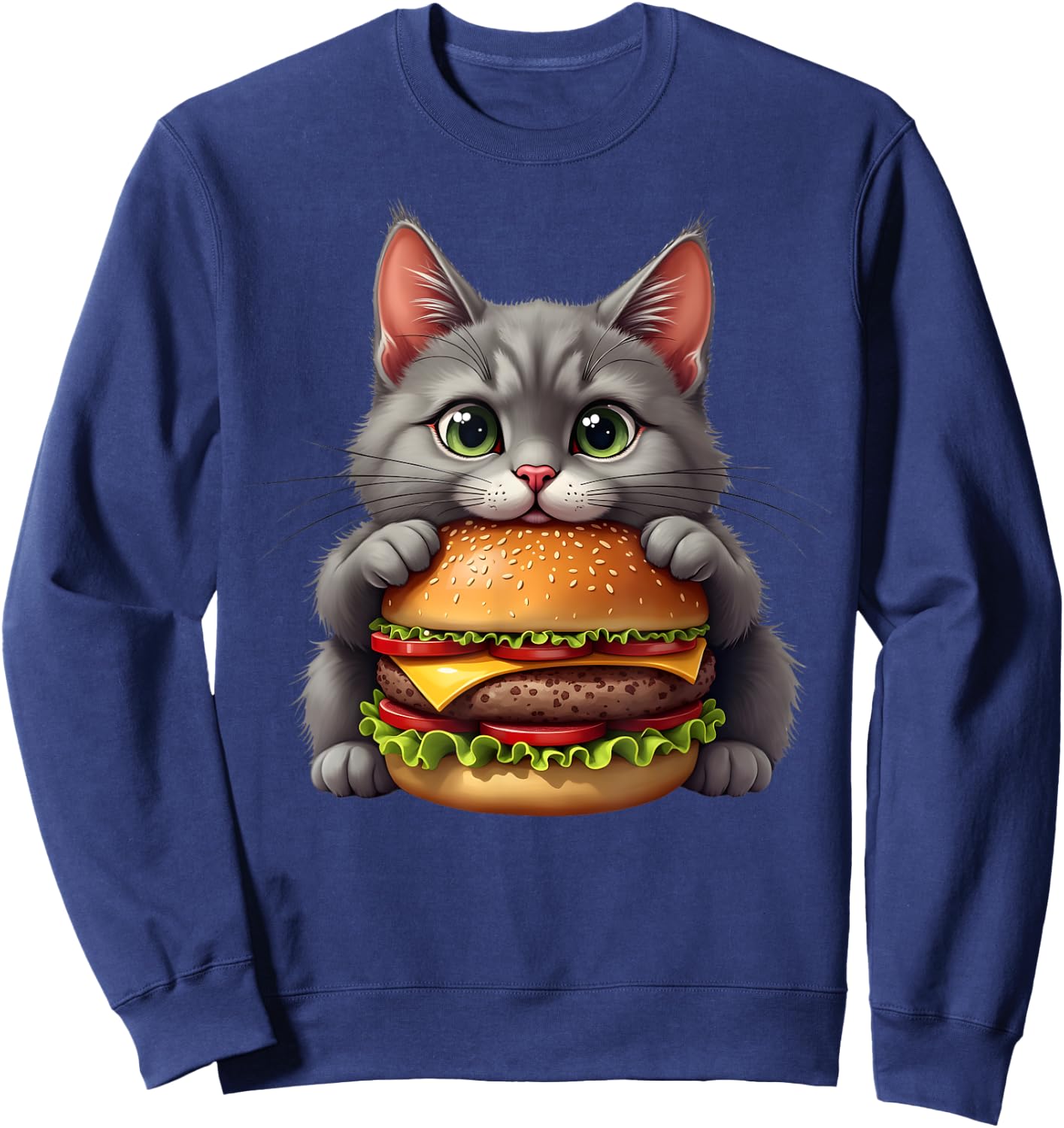 Funny Fast Food Cat Burger Lover Cute Cats Cheeseburger Men Women Kids Sweatshirt - Sweatshirt | Navy