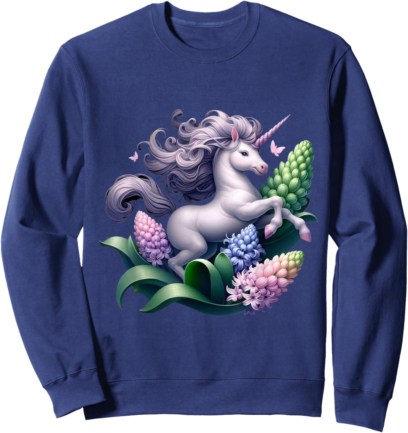 Unicorn Riding Hyacinth Boys Girls Men Women Kids Adults Sweatshirt - Sweatshirt | Navy