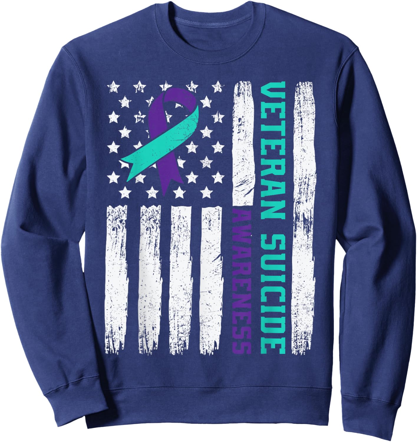American Veteran Suicide Awareness Month America Flag Retro Sweatshirt - Sweatshirt | Navy