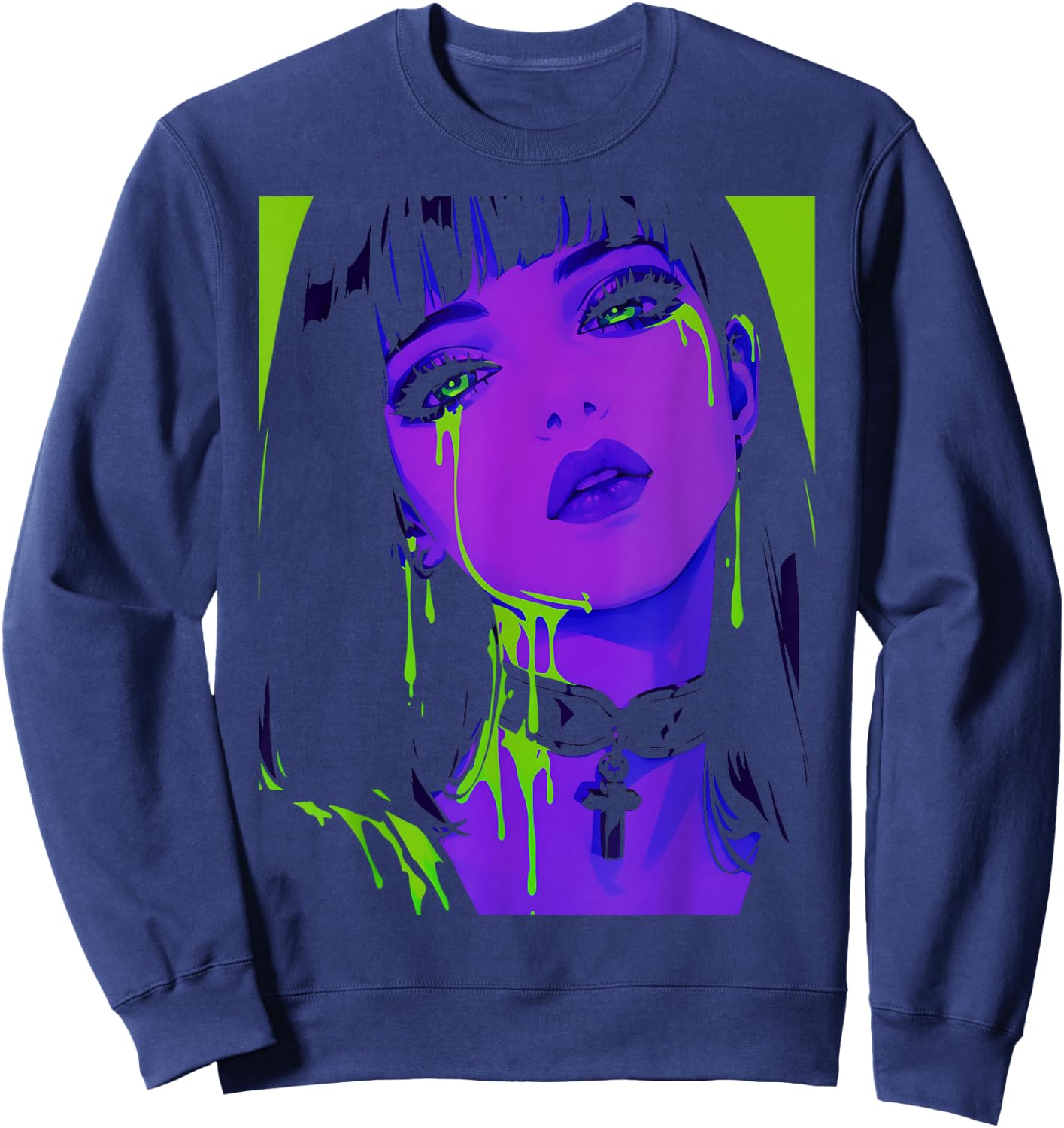 Cybergoth Cybercore Grunge Punk Goth Girl Alt Anime Manga Sweatshirt - Sweatshirt | Navy