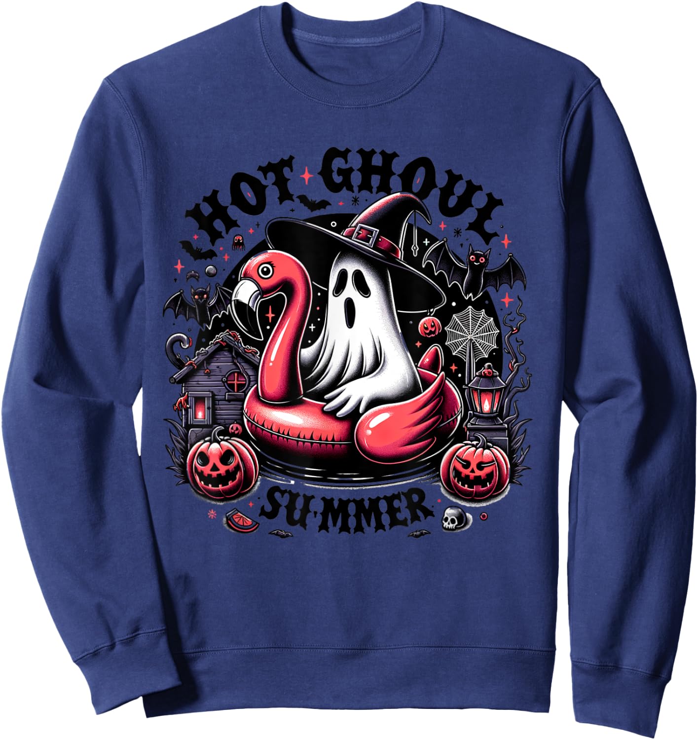 Halloween Summer Celebrate Summerween Ghost Spooky Creepy Women Kids Sweatshirt - Sweatshirt | Navy