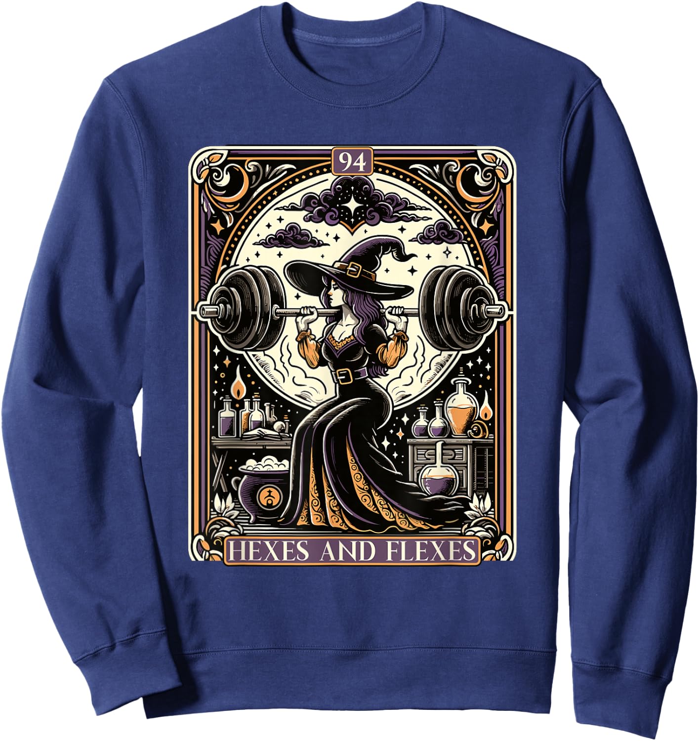 Witch Workout Fitness Deadlifting Hexes Flexes Tarot Card Sweatshirt - Sweatshirt | Navy