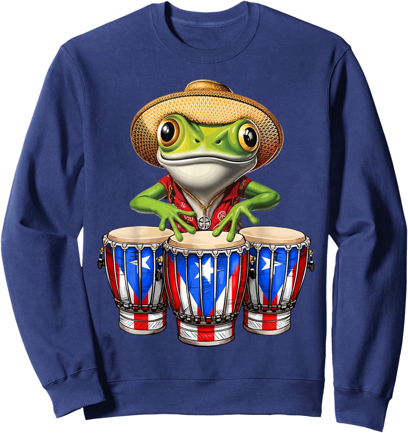Funny Boricua Coqui Frog Taino Puerto Rico Puerto Rican Flag Sweatshirt - Sweatshirt | Navy