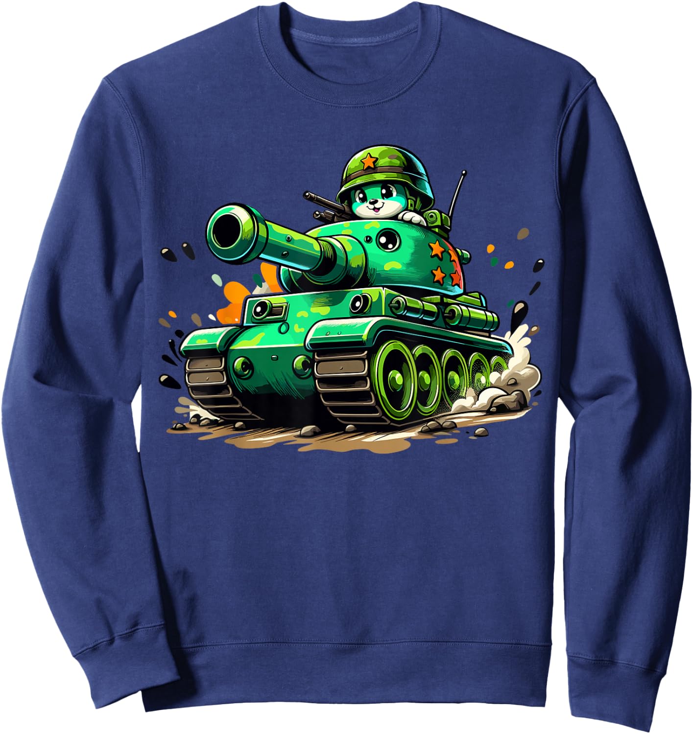 Cartoon Tank Boys Army Tank Military Adventure Sweatshirt - Sweatshirt | Navy