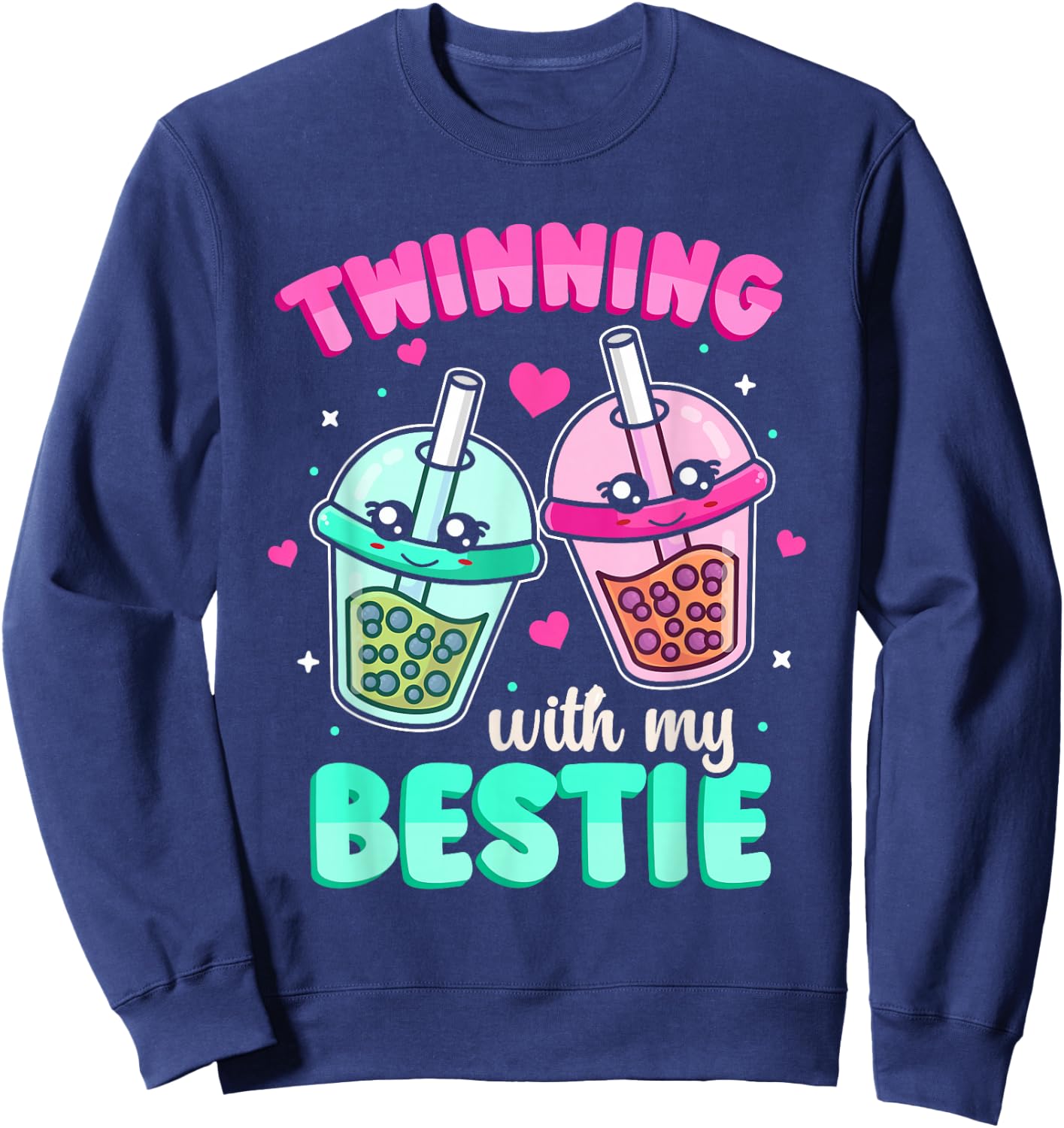 Friends Matching Twinning with My Bestie Bubble Tea Sweatshirt - Sweatshirt | Navy