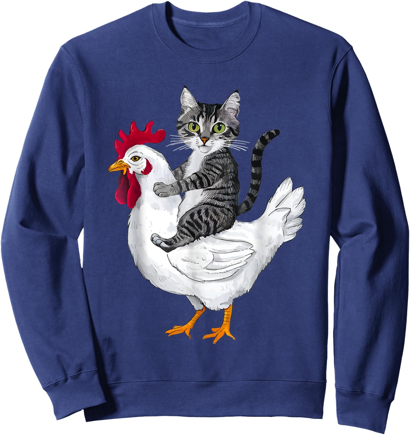 Funny Cat Riding Chicken Women Girls Kids Sweatshirt - Sweatshirt | Navy