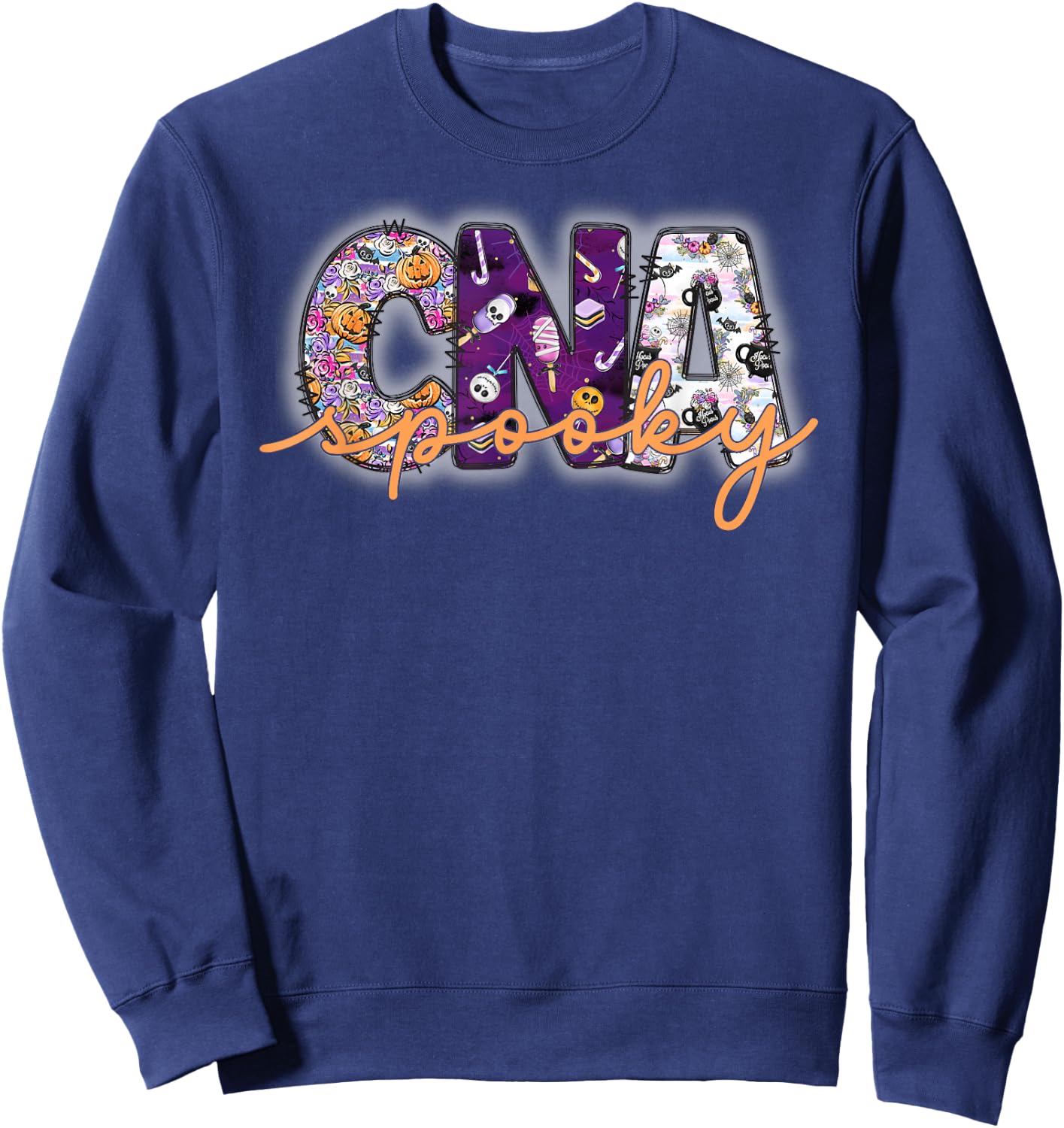 Spooky CNA, Cute Halloween Certified Nursing Assistant Sweatshirt - Sweatshirt | Navy