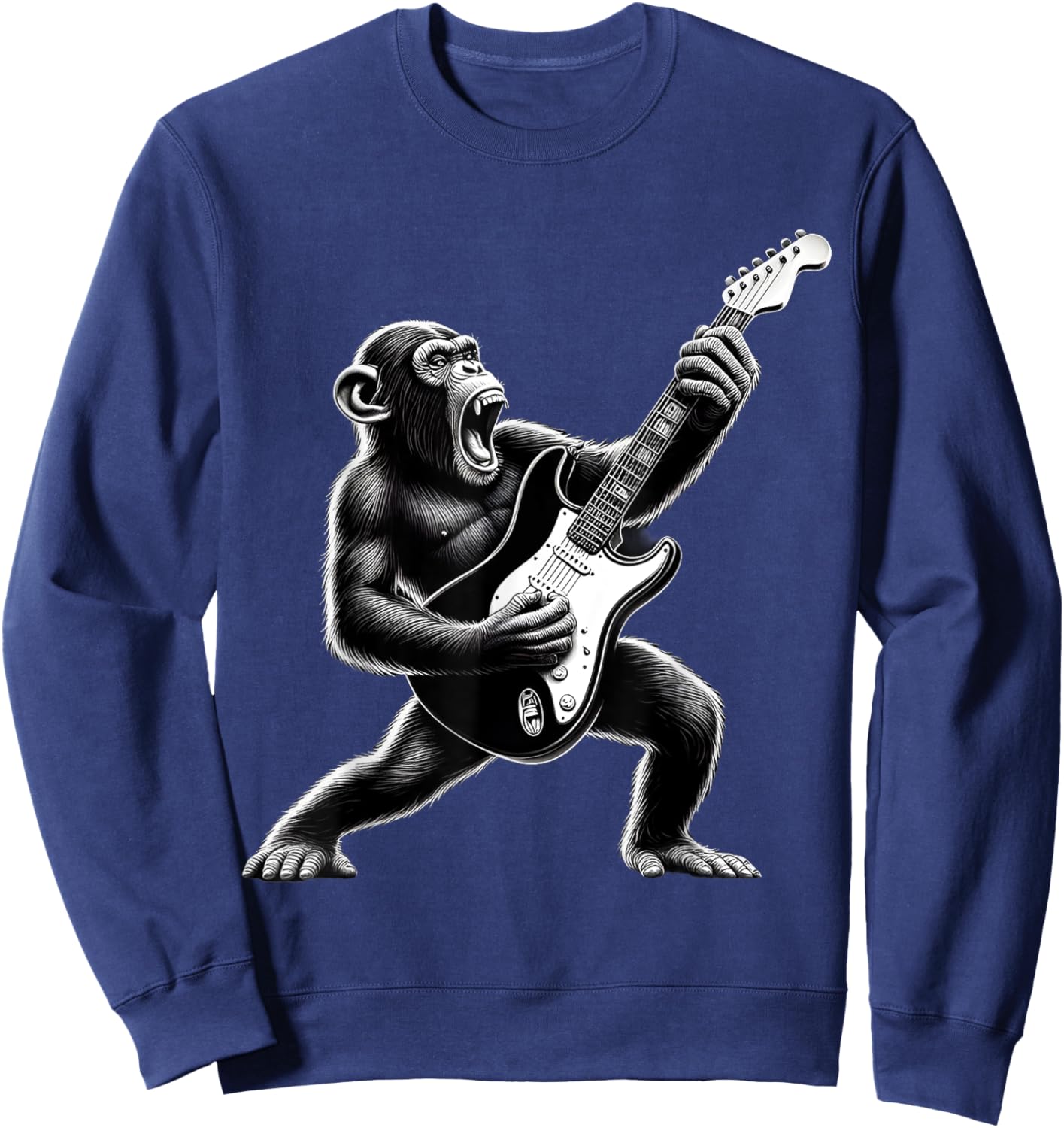 Rock Chimpanzee Monkey Playing Guitar Funny Guitar Monkey Sweatshirt - Sweatshirt | Navy