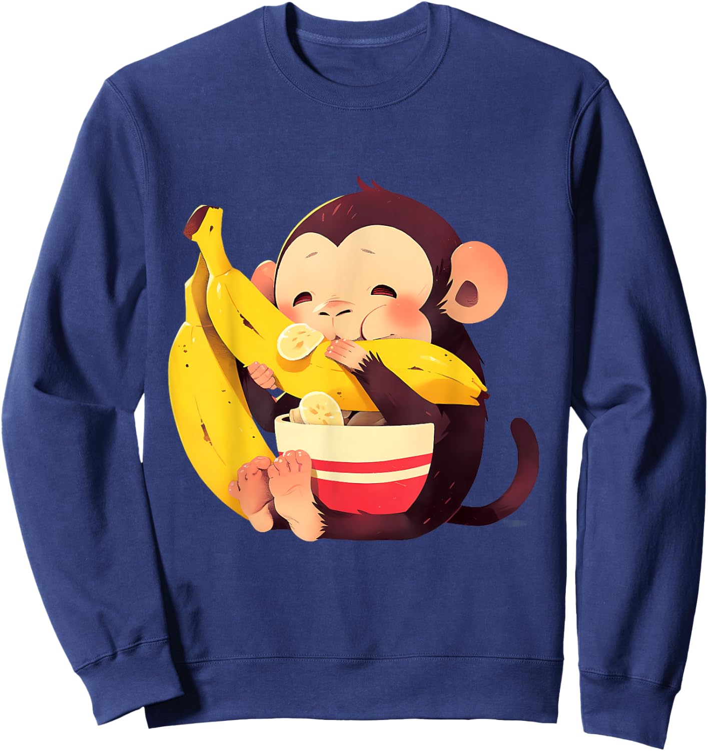 Banana Monkey Cute Monkey Wildlife Drawing Bananas Fruit Sweatshirt - Sweatshirt | Navy