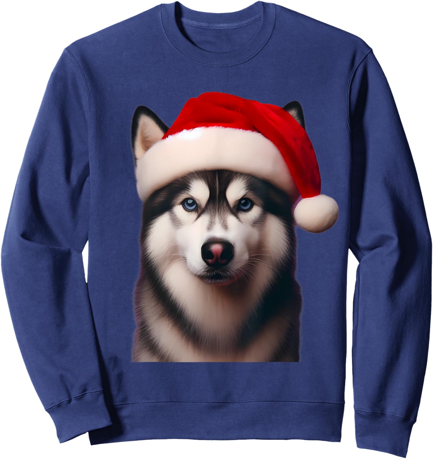 Siberian Husky With Santa Hat Christmas Xmas Dog Owner Lover Men Women Kids Sweatshirt - Sweatshirt | Navy